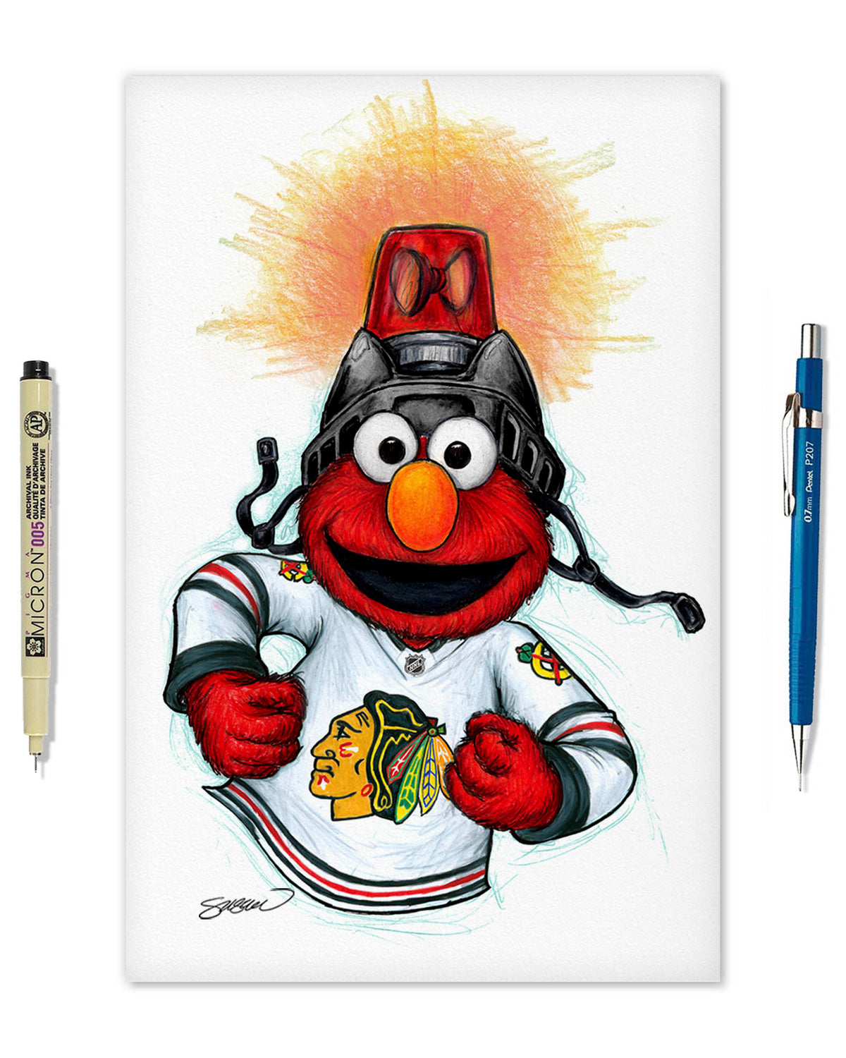 Elmo Loves Goals! x NHL Blackhawks Limited Edition Art Print