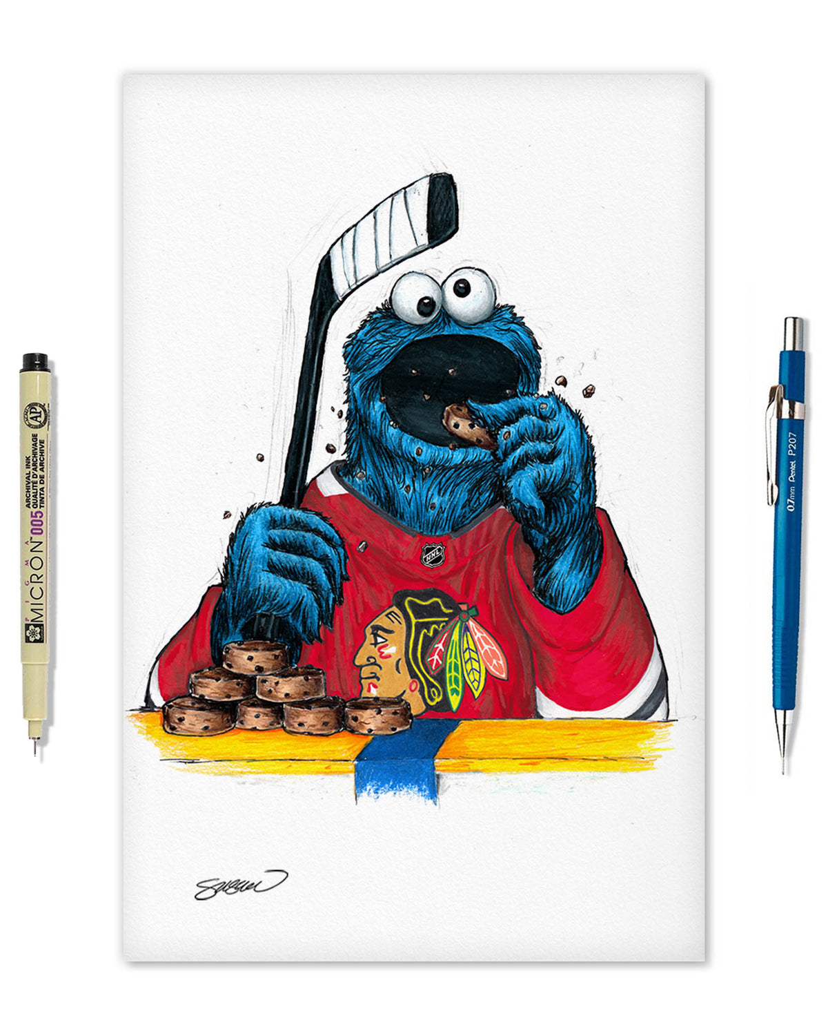 Cookie Monster x NHL Blackhawks Limited Edition Fine Art Print