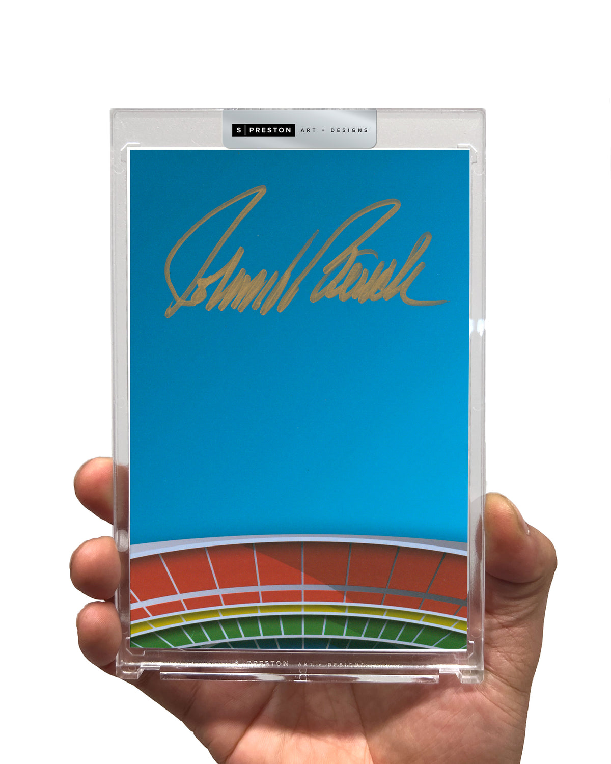 Minimalist Riverfront Stadium - Johnny Bench Autograph - Authenticated