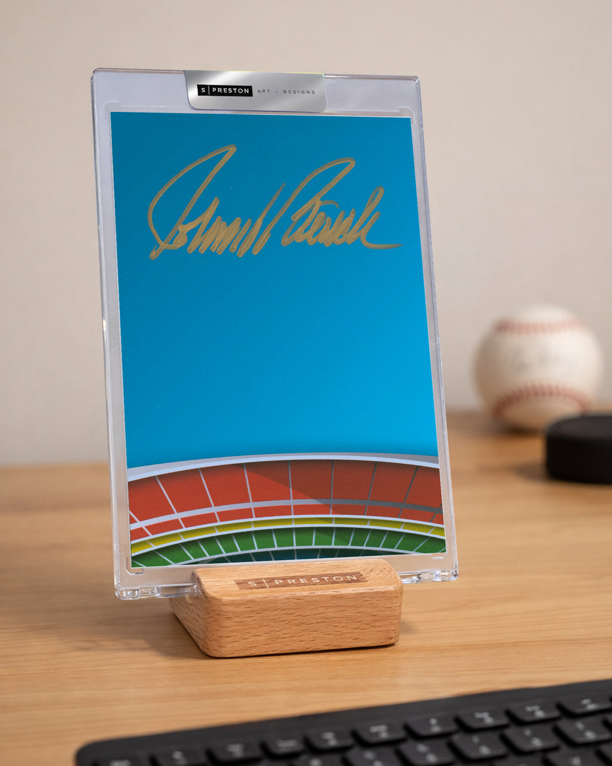 Minimalist Riverfront Stadium - Johnny Bench Autograph - Authenticated