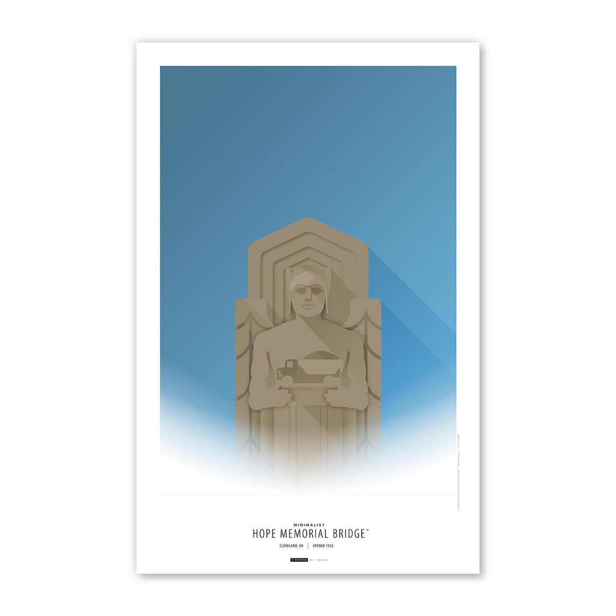 Minimalist Hope Memorial Bridge Poster Print - Cleveland