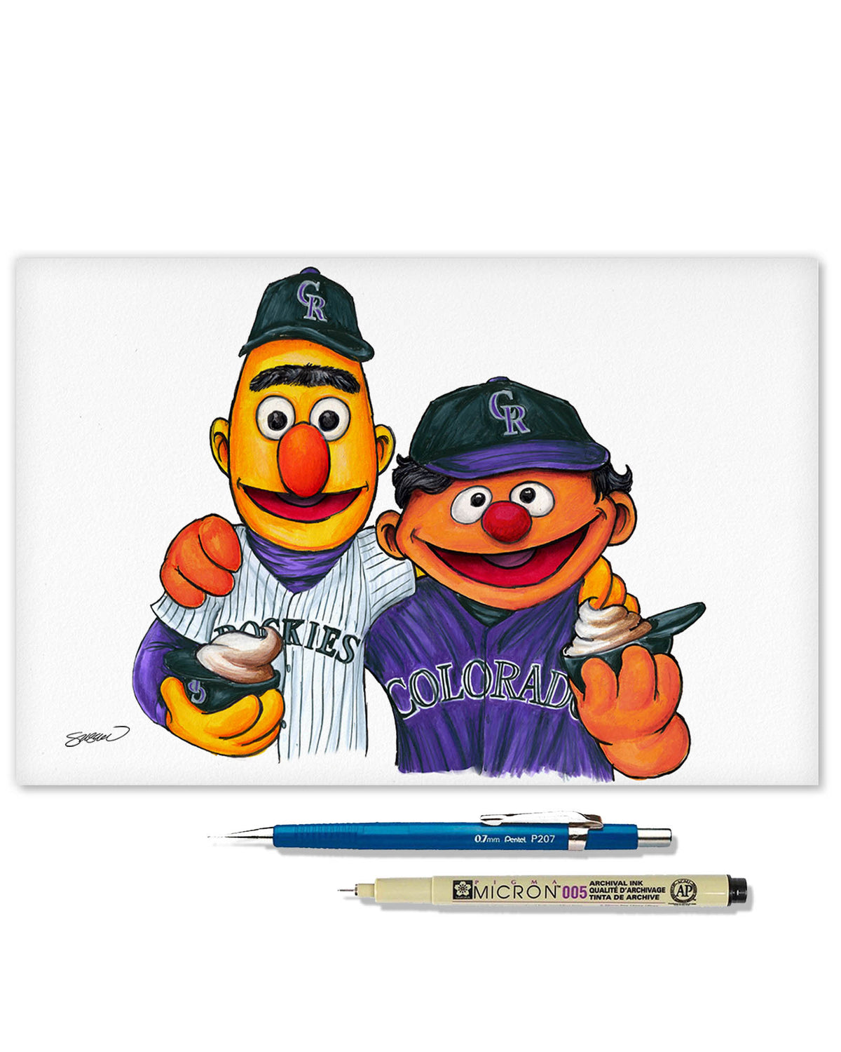 Bert and Ernie x MLB Rockies Limited Edition Art Print