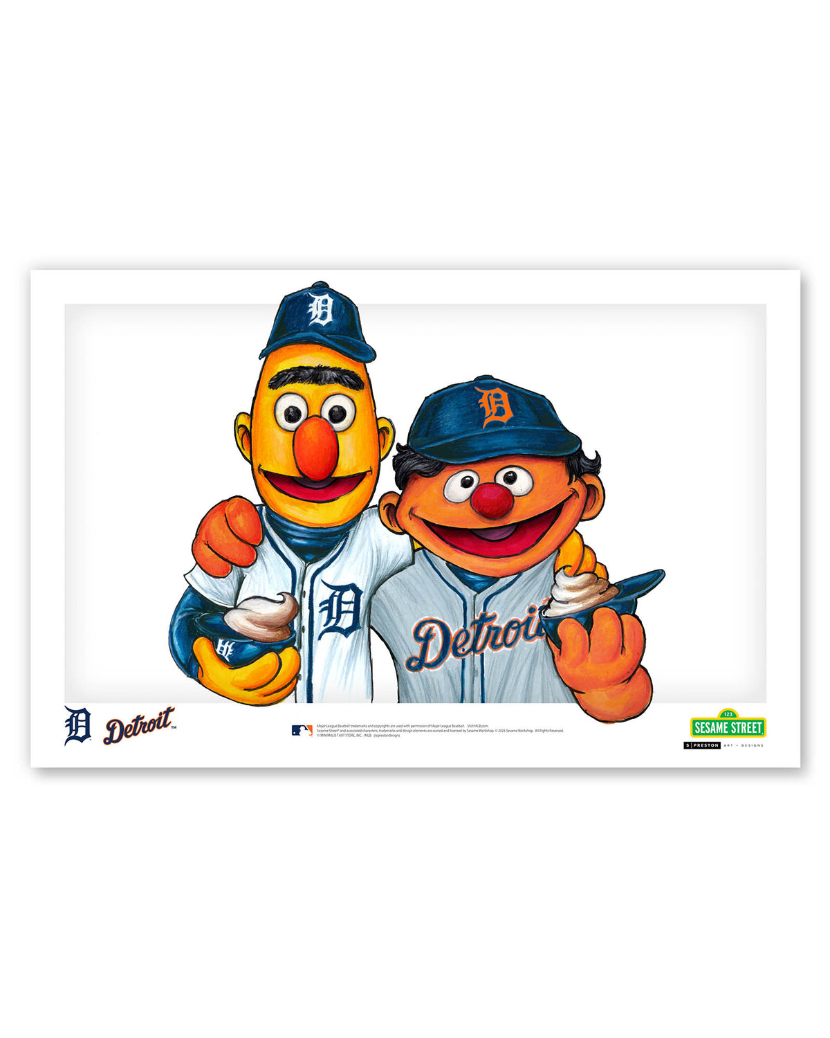 Bert and Ernie x MLB Tigers Limited Edition Fine Art Print