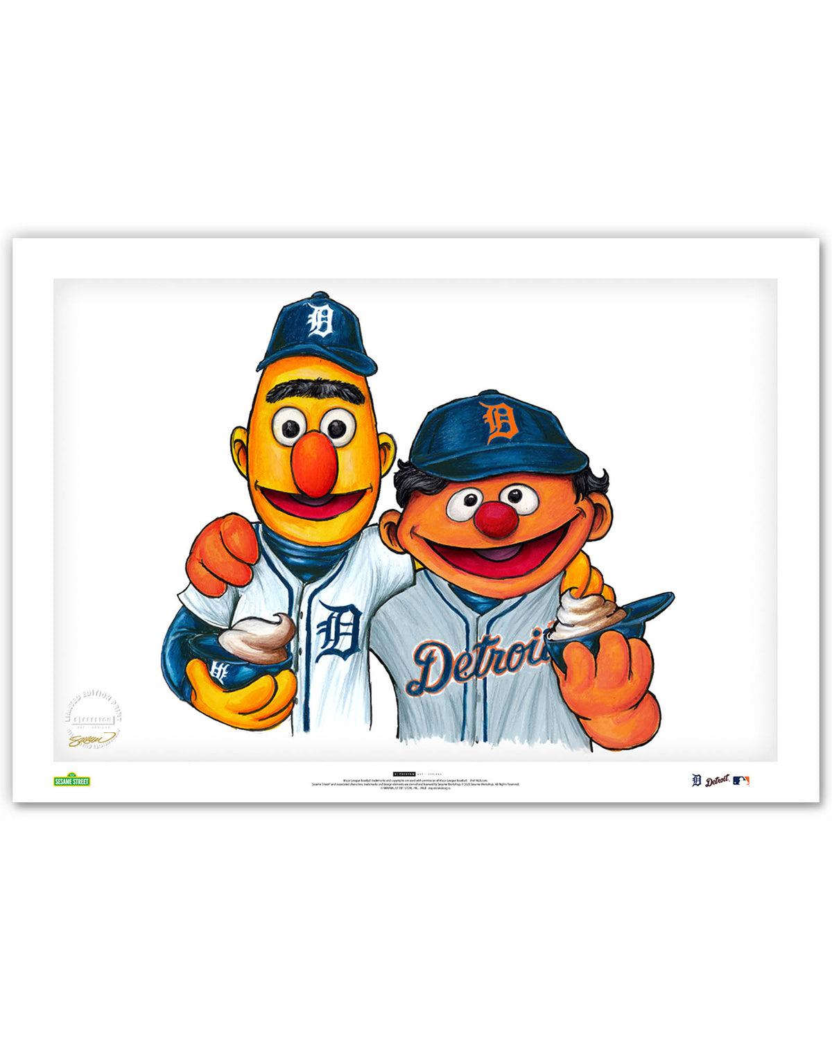 Bert and Ernie x MLB Tigers Limited Edition Fine Art Print