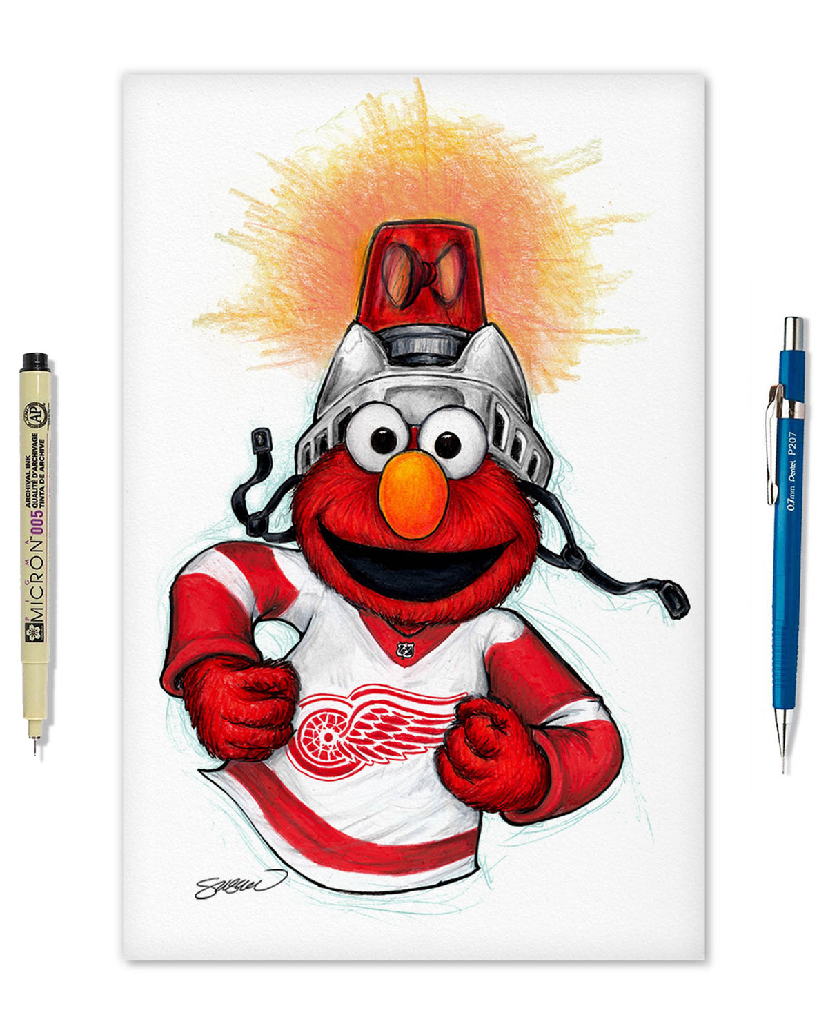 Elmo Loves Goals! x NHL Red Wings Limited Edition Art Print