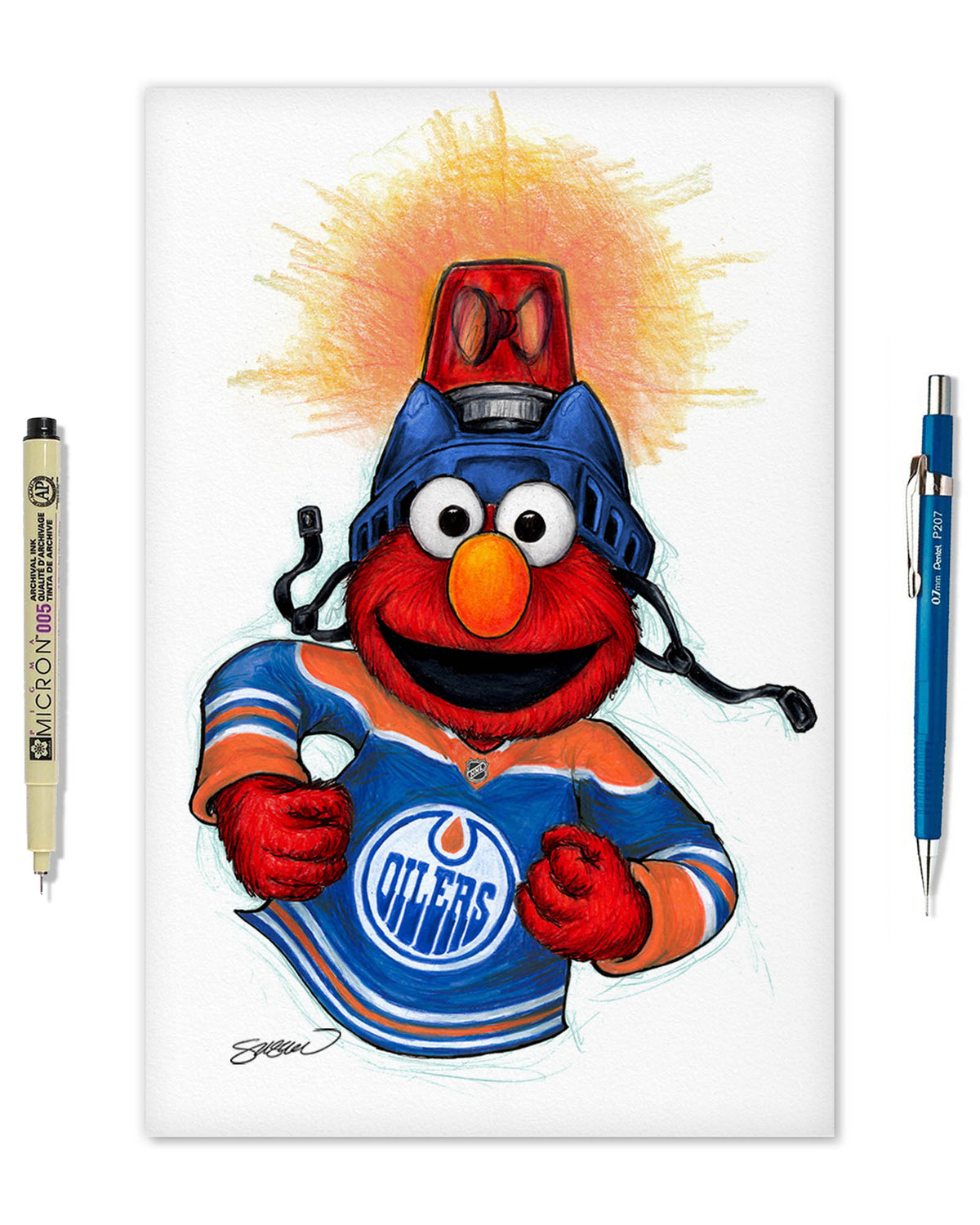 Elmo Loves Goals! x NHL Oilers Limited Edition Art Print