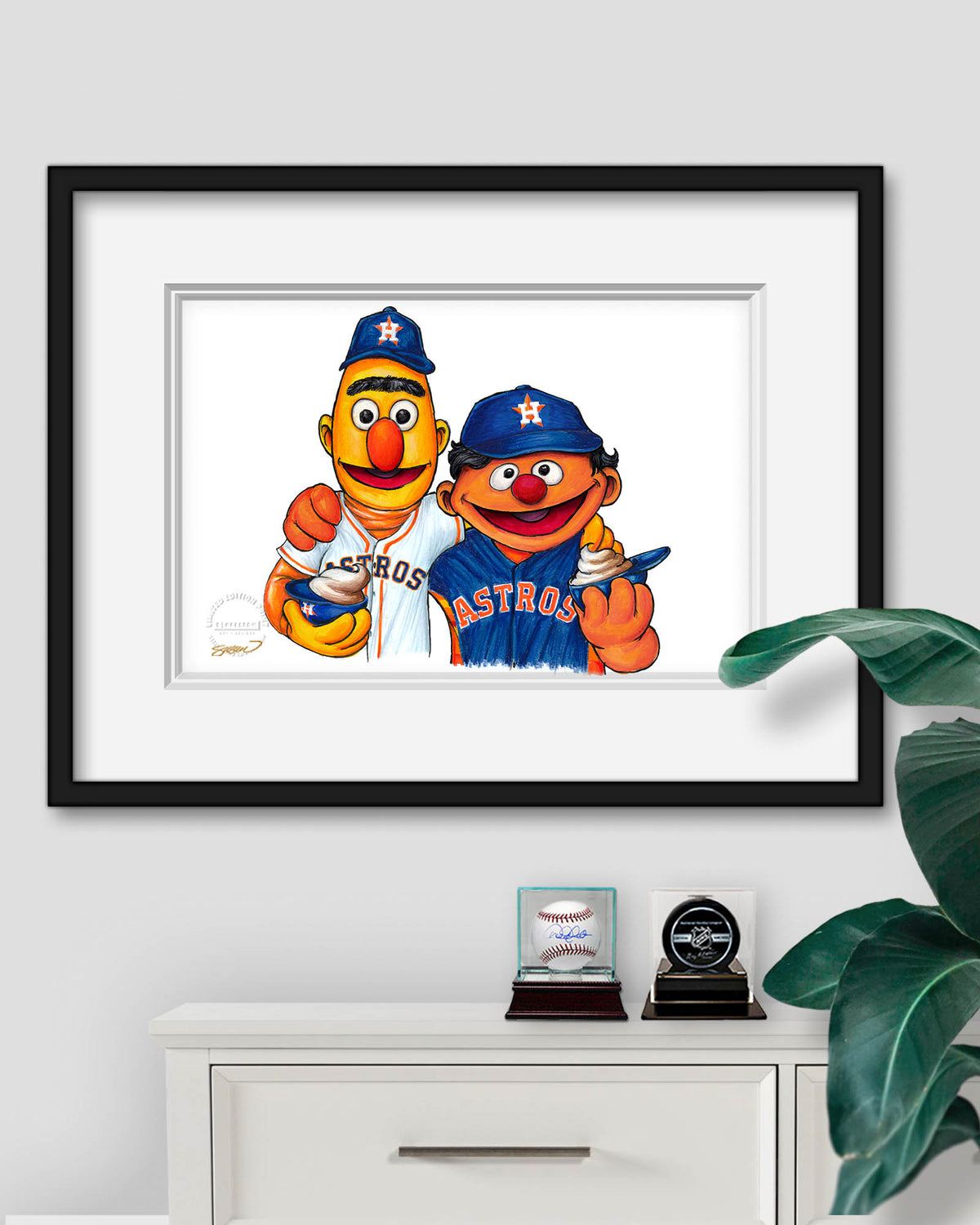 Bert and Ernie x MLB Astros Limited Edition Fine Art Print