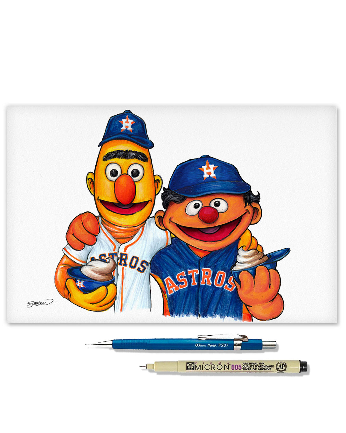 Bert and Ernie x MLB Astros Limited Edition Fine Art Print
