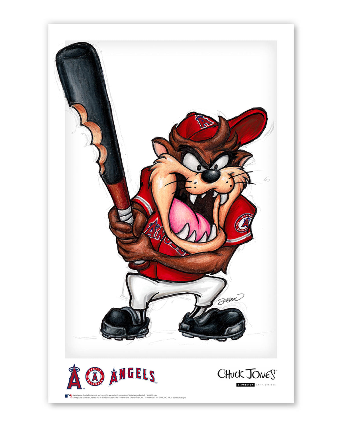 Taz On Deck x MLB Angels Limited Edition Art Print