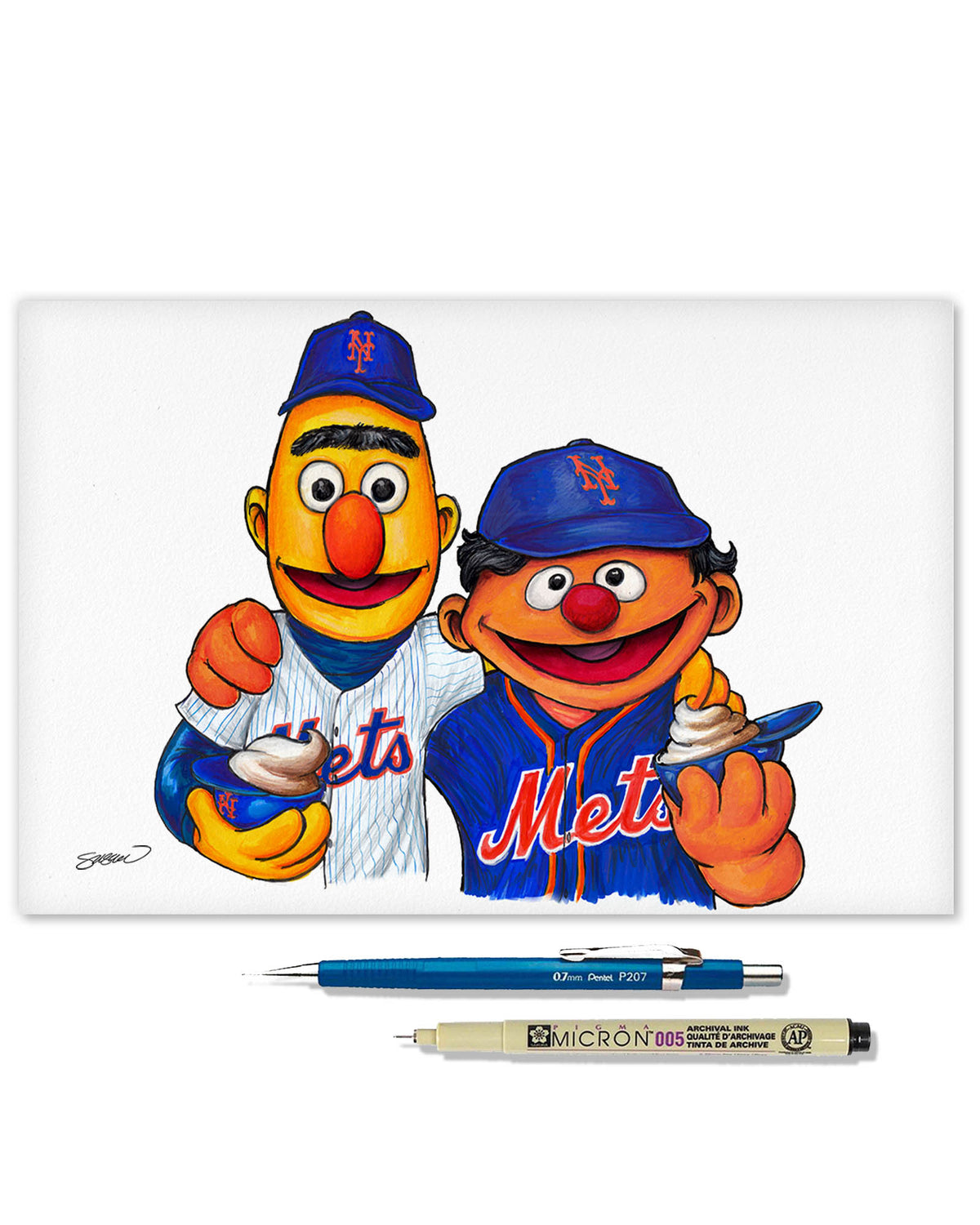 Bert and Ernie x MLB Mets Limited Edition Fine Art Print