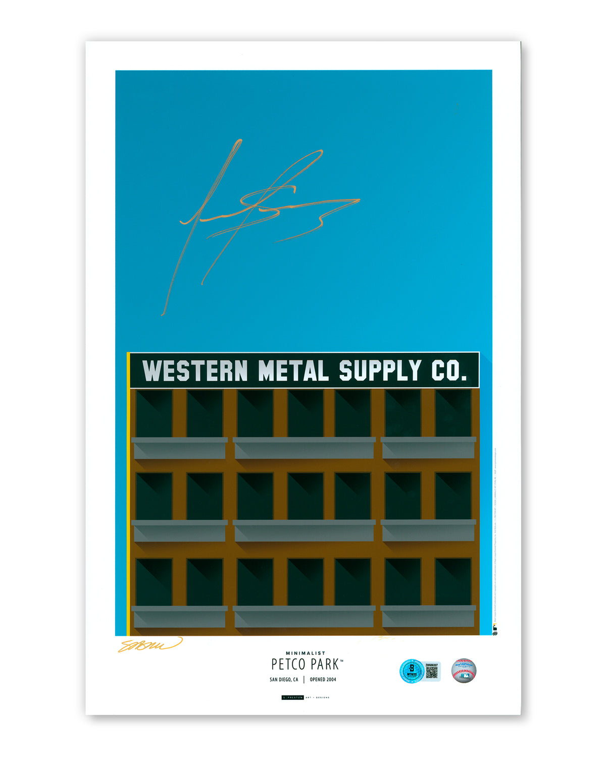 Minimalist Petco Park - Louis Arras Autographed - Poster Print - Authenticated - GOLD