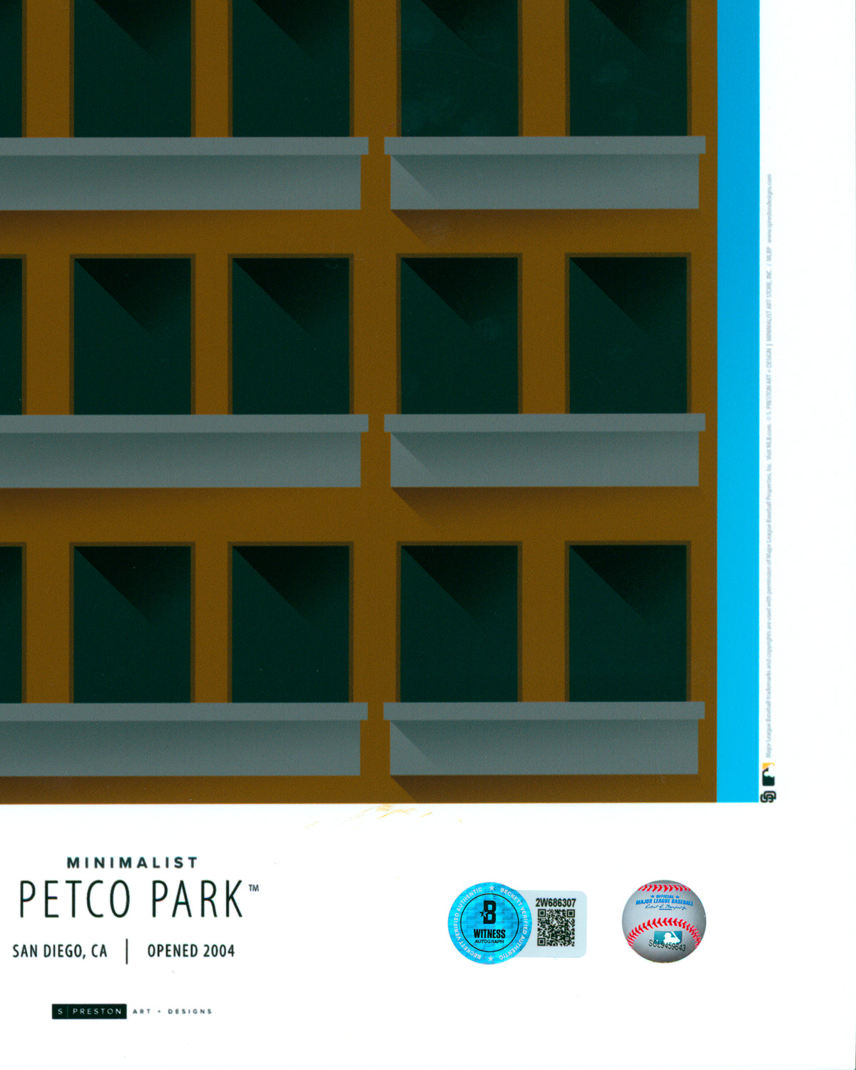 Minimalist Petco Park - Louis Arras Autographed - Poster Print - Authenticated - GOLD