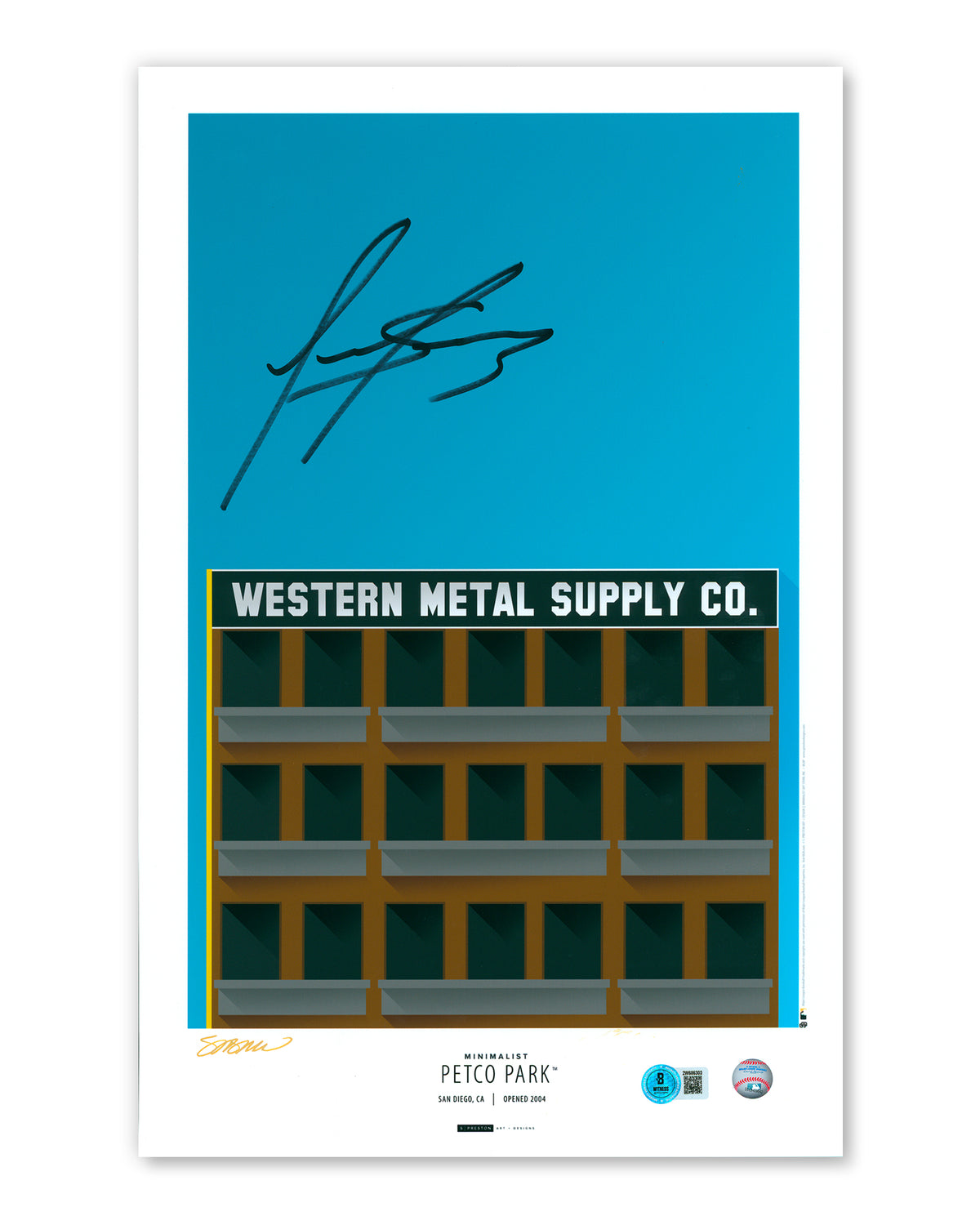 Minimalist Petco Park - Louis Arras Autographed - Poster Print - Authenticated