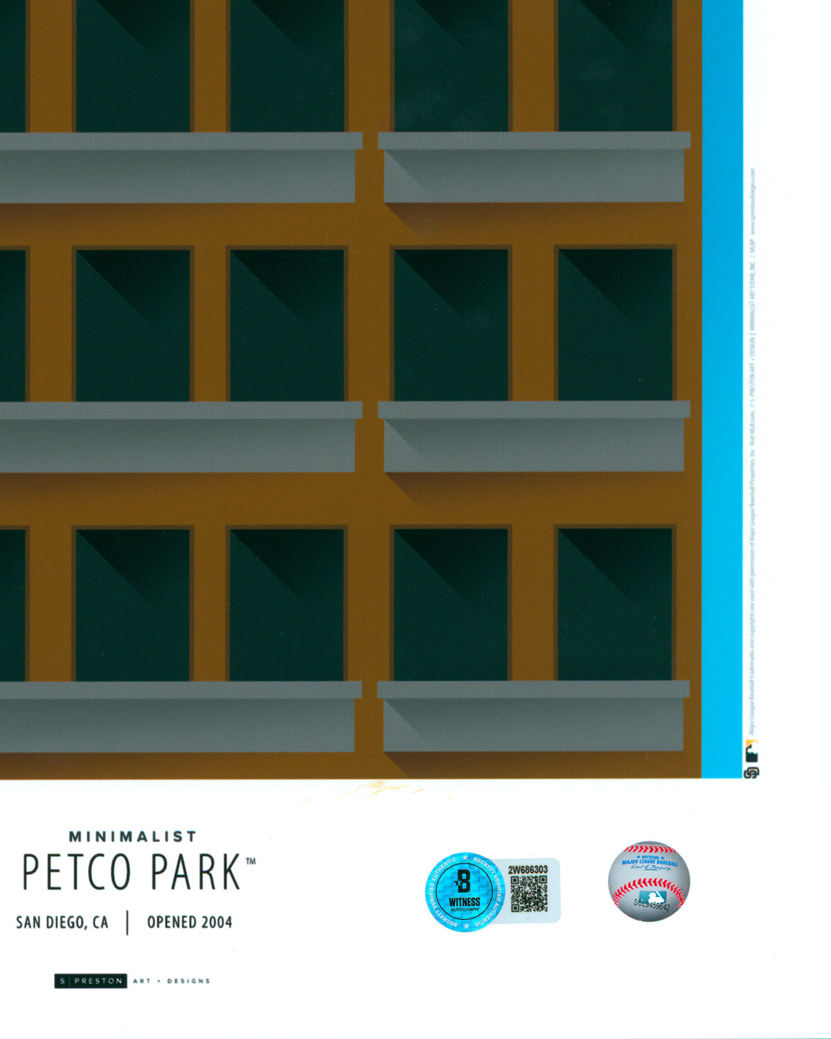Minimalist Petco Park - Louis Arras Autographed - Poster Print - Authenticated