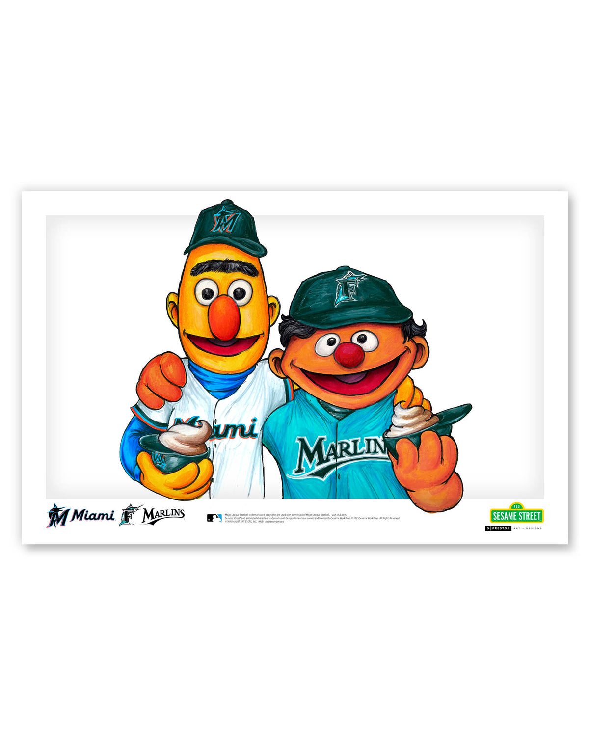 Bert and Ernie x MLB Marlins Limited Edition Art Print