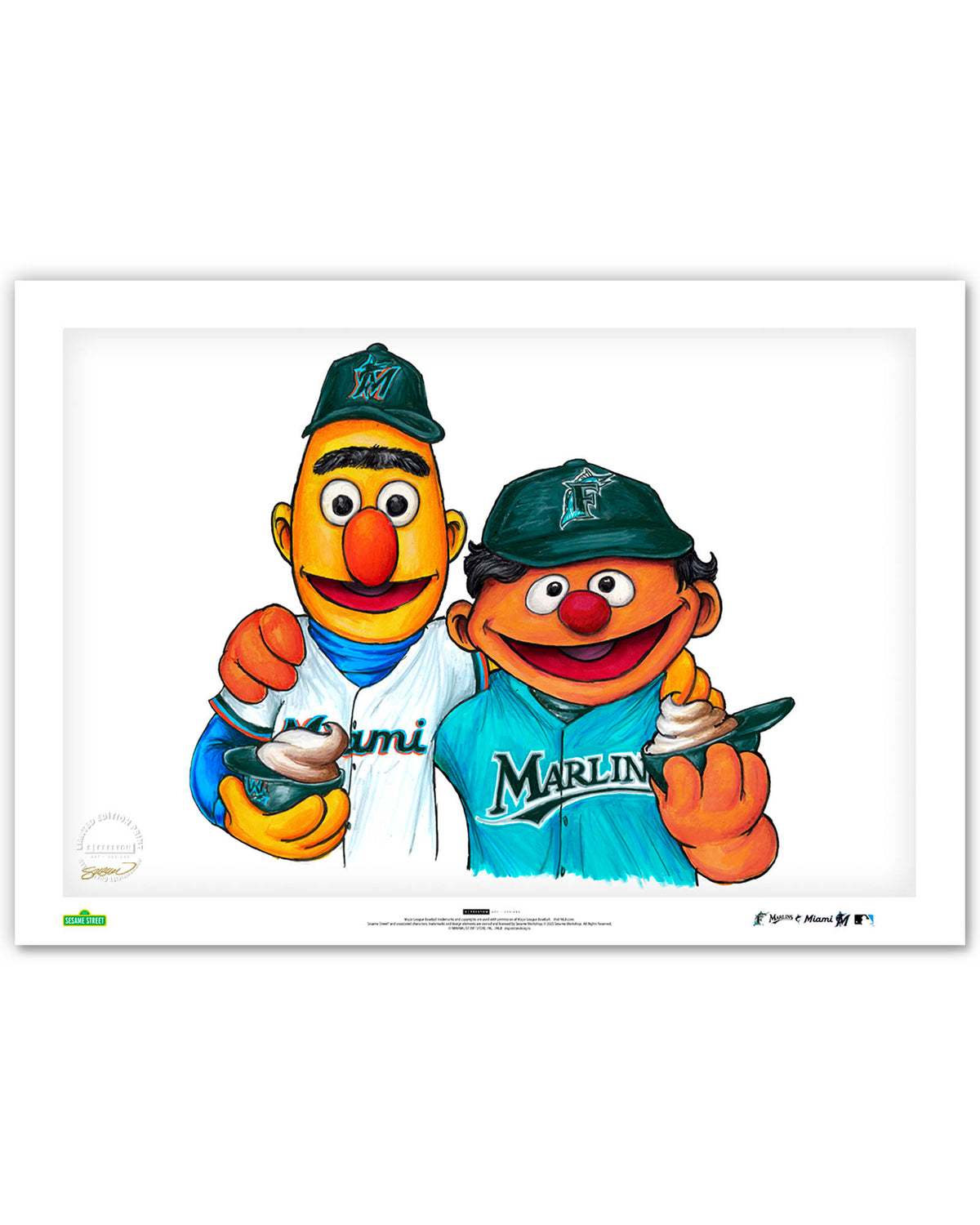 Bert and Ernie x MLB Marlins Limited Edition Art Print