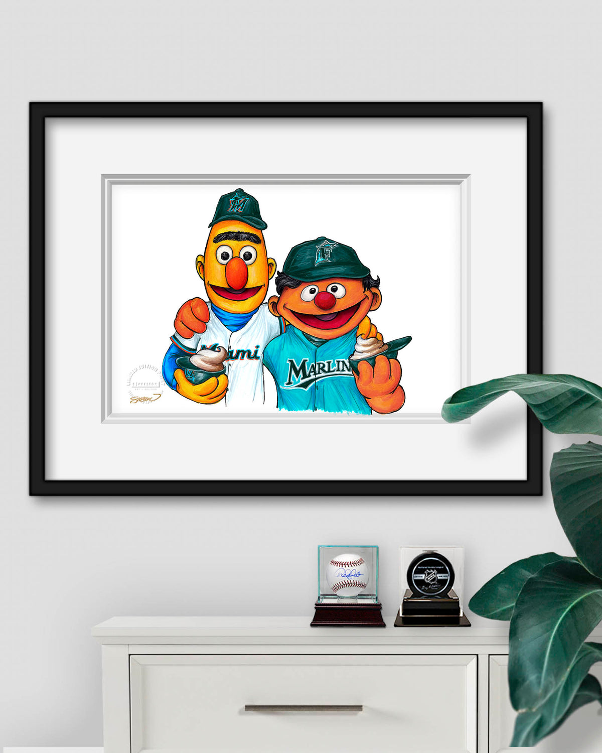 Bert and Ernie x MLB Marlins Limited Edition Art Print