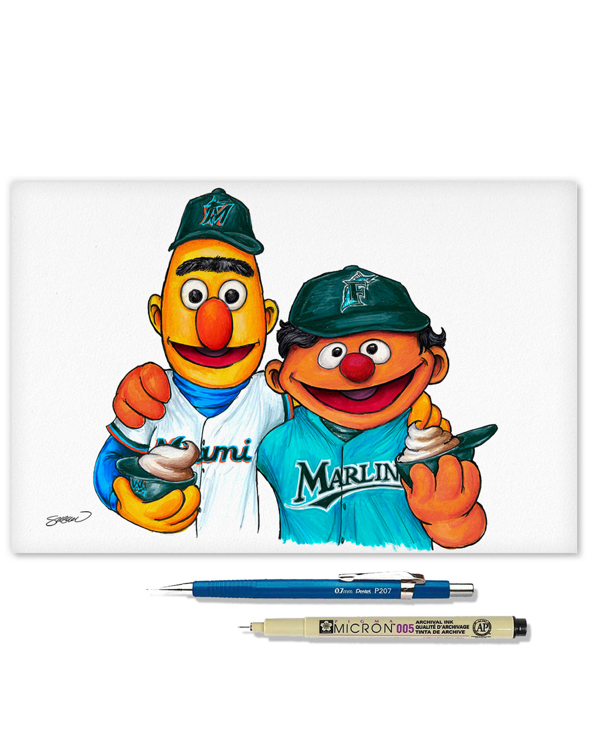 Bert and Ernie x MLB Marlins Limited Edition Art Print