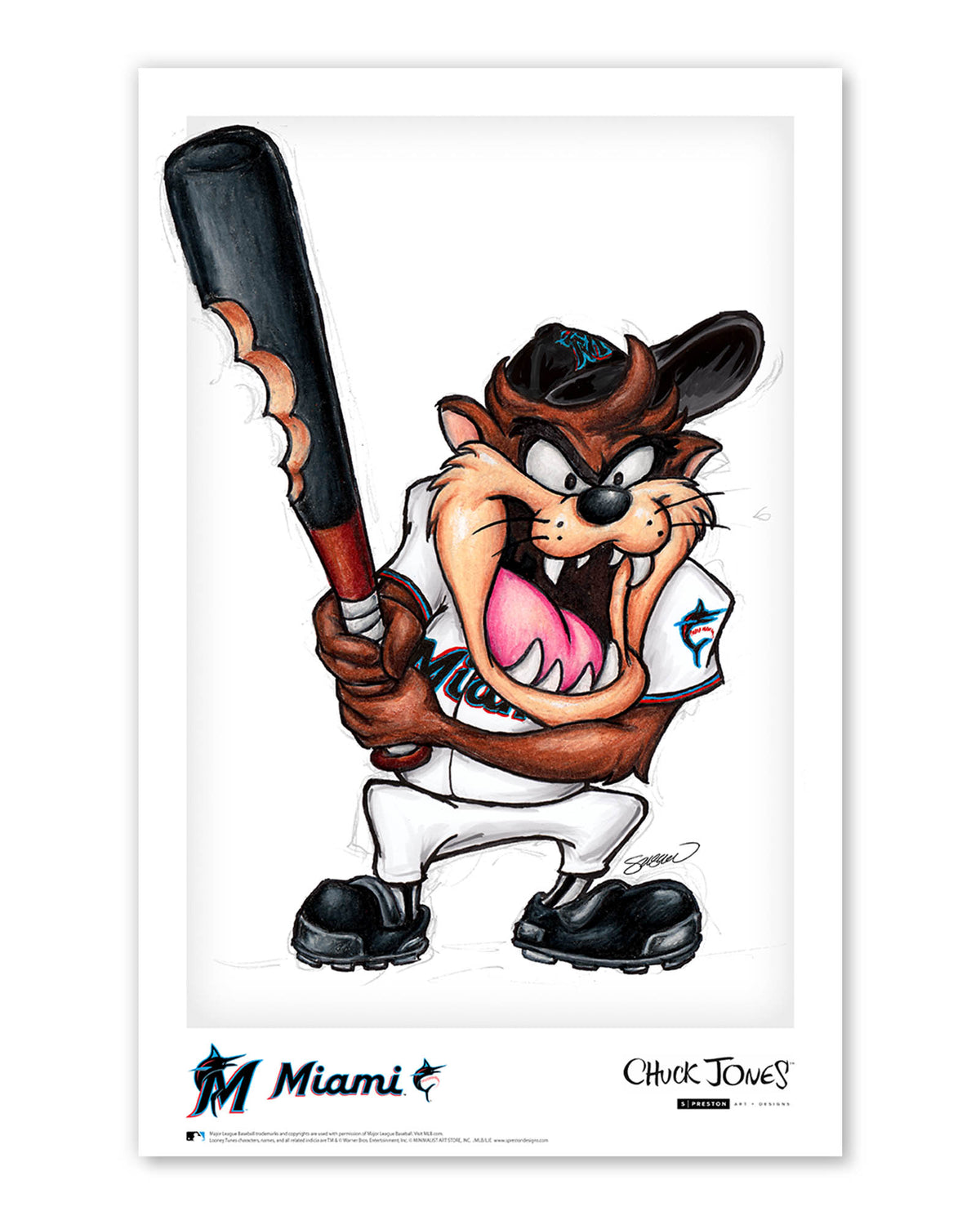 Taz On Deck x MLB Marlins Limited Edition Art Print