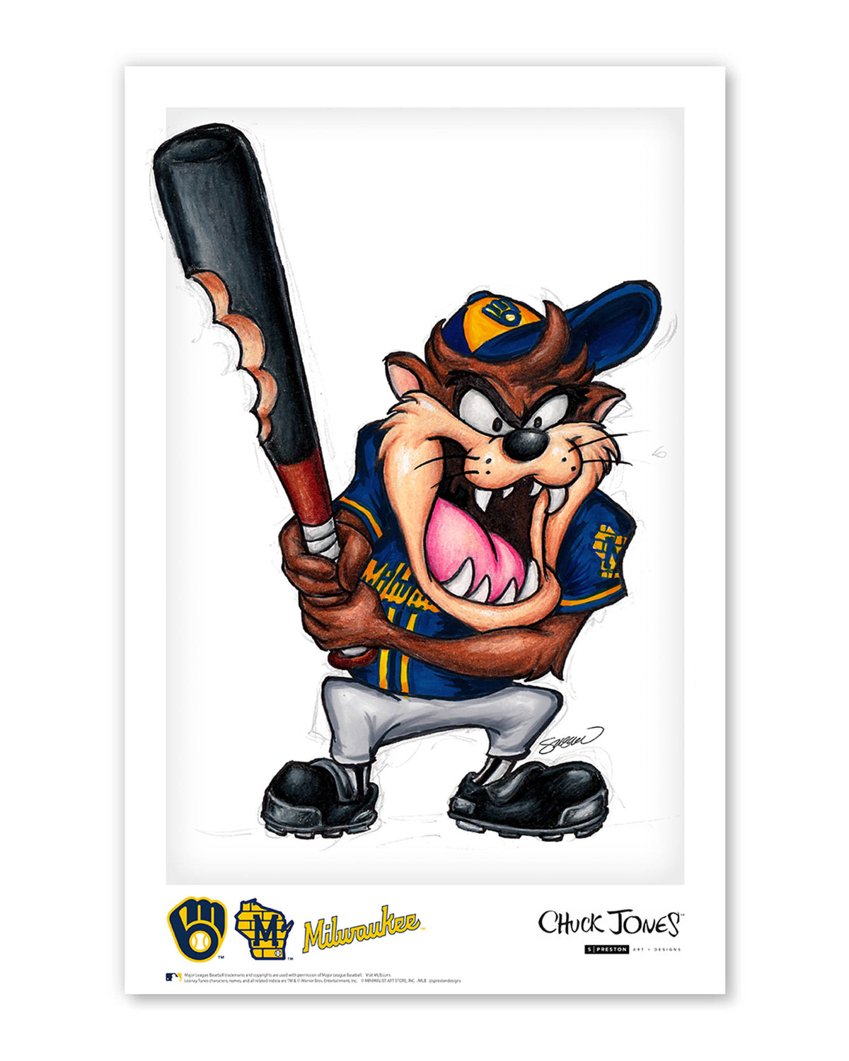Taz On Deck x MLB Brewers Limited Edition Art Print