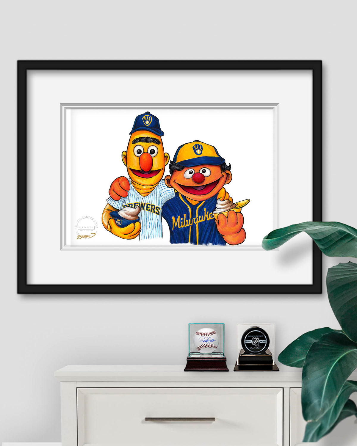 Bert and Ernie x MLB Brewers Limited Edition Fine Art Print