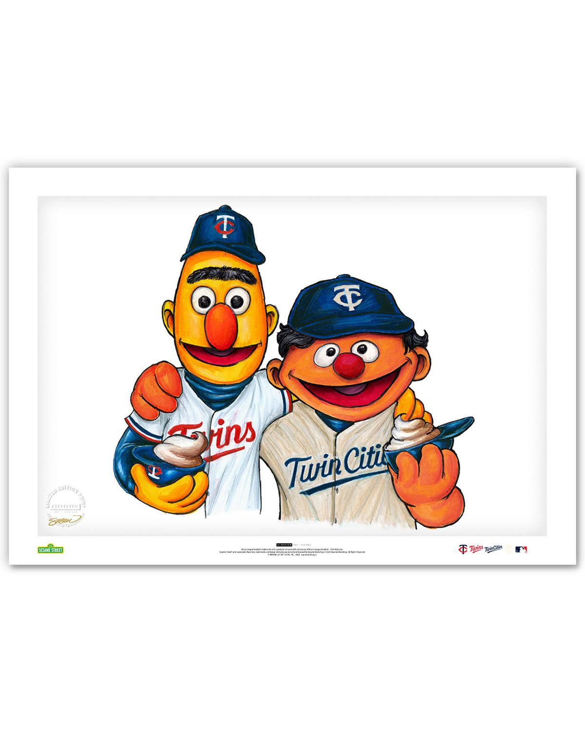 Bert and Ernie x MLB Twins Limited Edition Fine Art Print