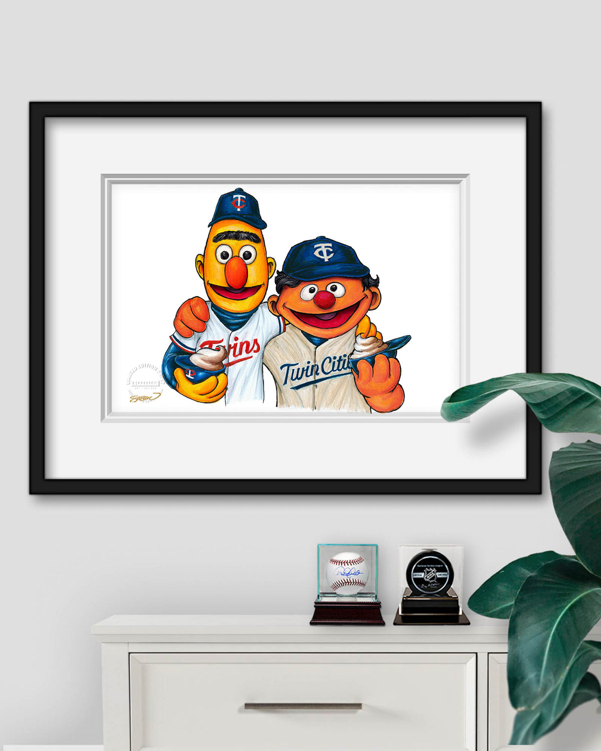 Bert and Ernie x MLB Twins Limited Edition Fine Art Print