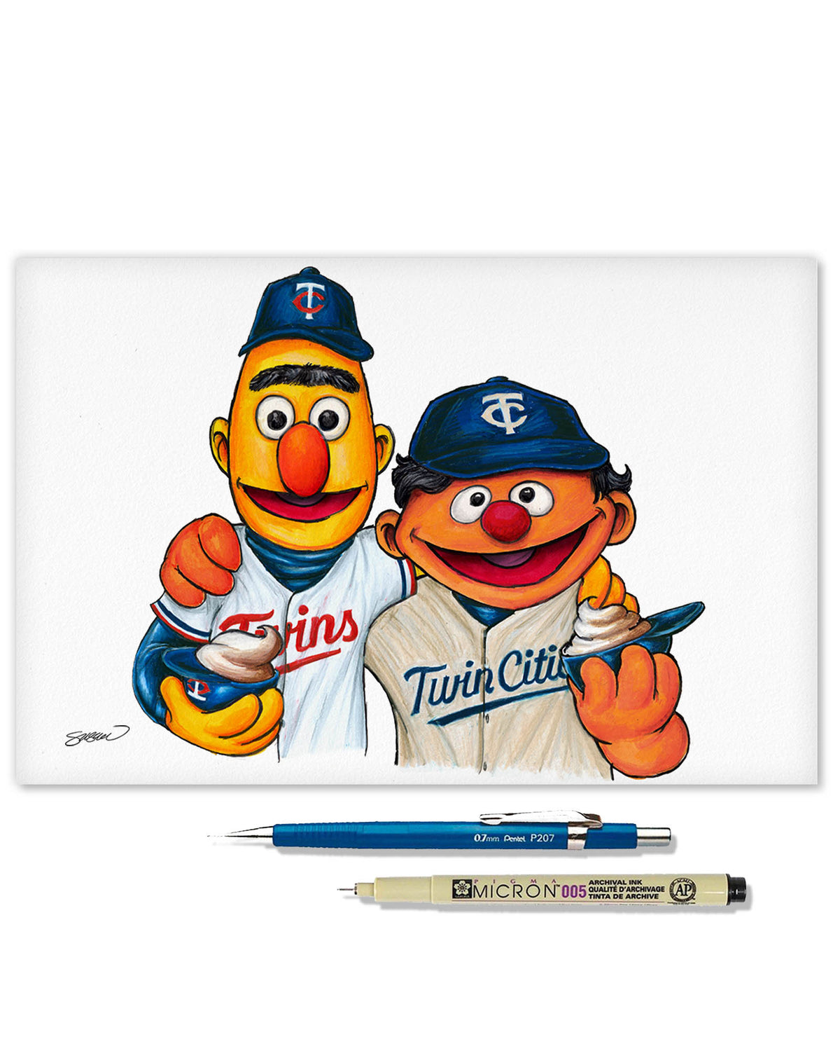 Bert and Ernie x MLB Twins Limited Edition Fine Art Print