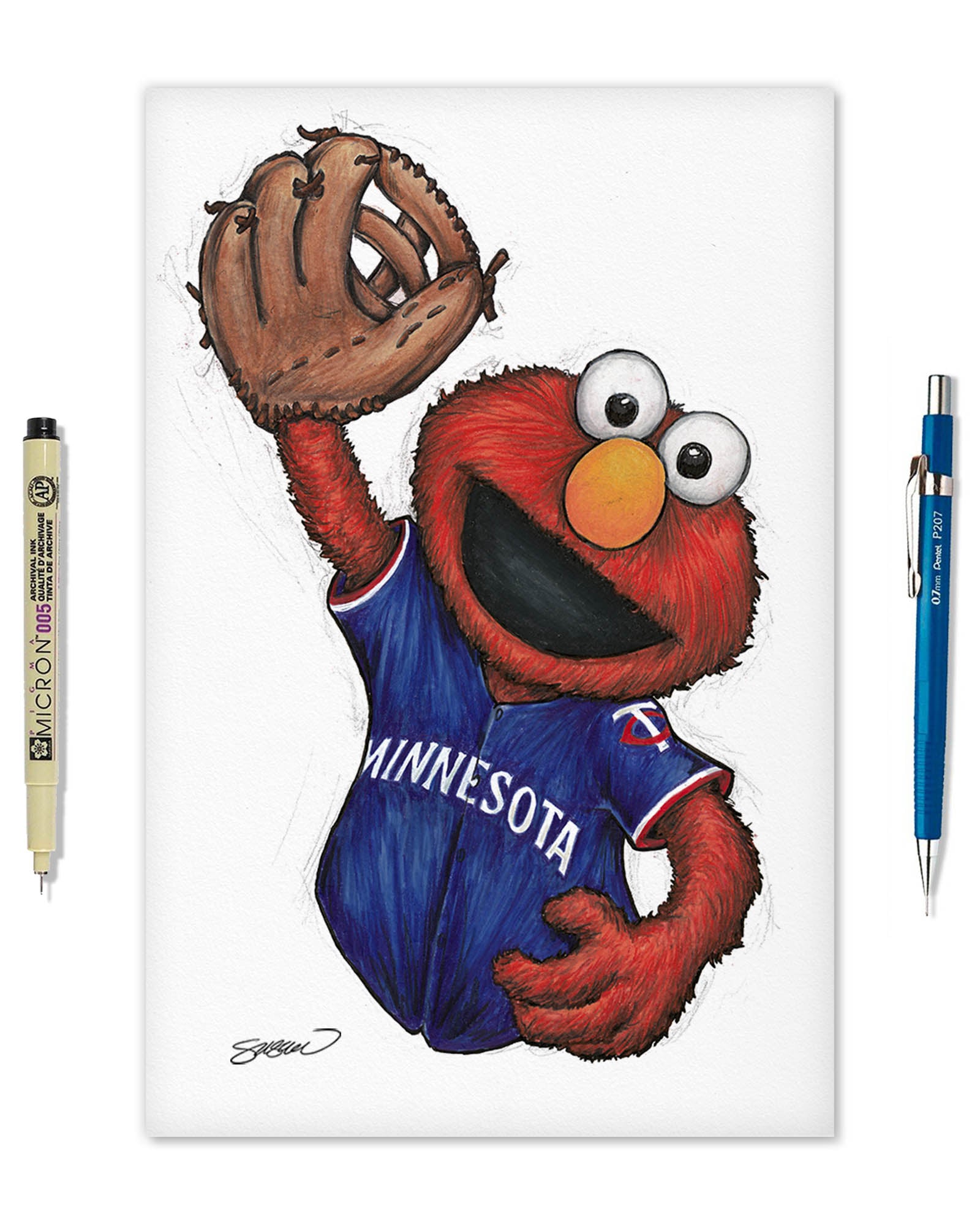 【ピン助】ELMO エルモ SUPER 110R SUPER 106 Elmo x Minnesota Twins Art Print | Sesame Street MLB – S. Preston