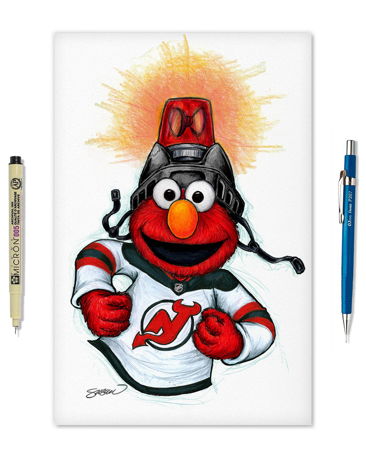 Elmo Loves Goals! x NHL Devils Limited Edition Art Print
