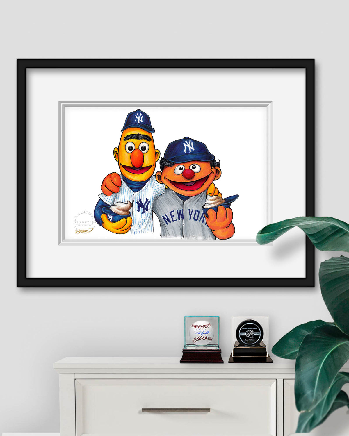 Bert and Ernie x MLB Yankees Limited Edition Fine Art Print