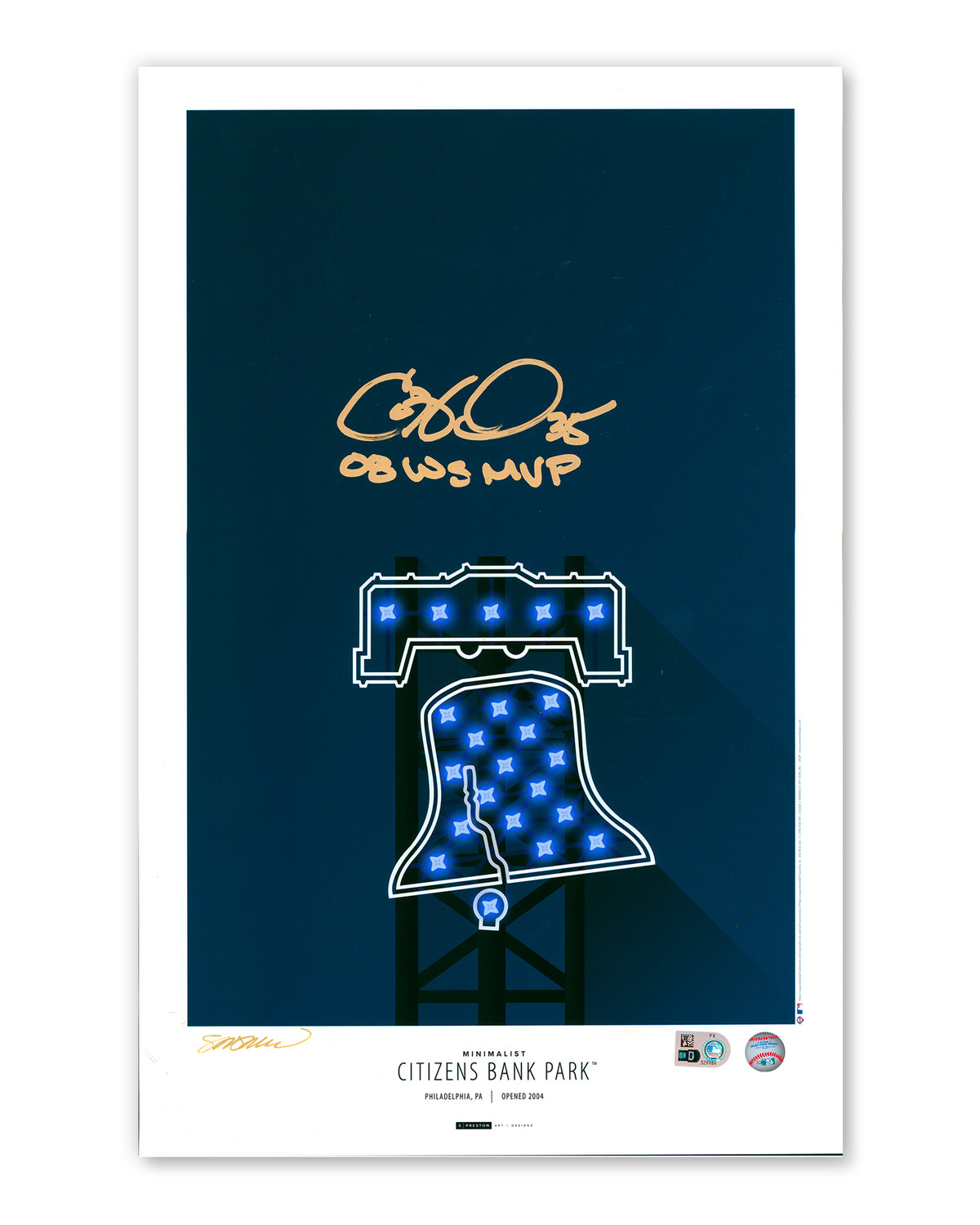 Cole Hamels Autographed - 08 WS MVP Inscription - Minimalist Citizens Bank Park - Authenticated