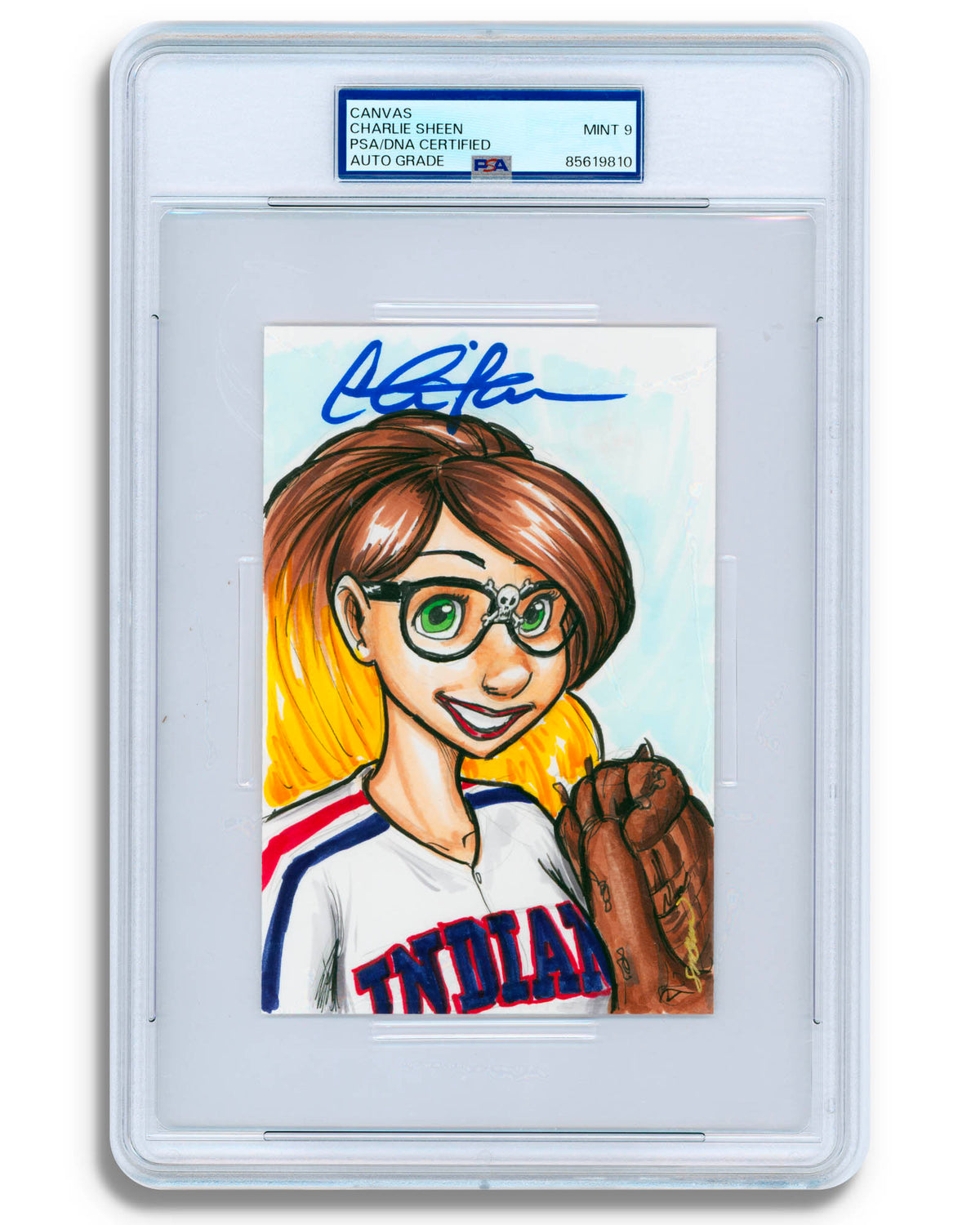 Konni Mackenzie Original Art - Charlie Sheen Autographed - Art Slab - PSA Gem Mint 9