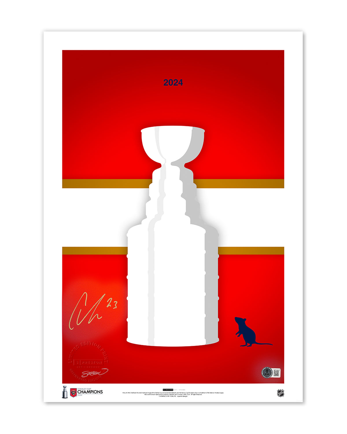 Minimalist 2024 Stanley Cup Florida Panthers Print - Carter Verhaeghe Autographed  - Authenticated
