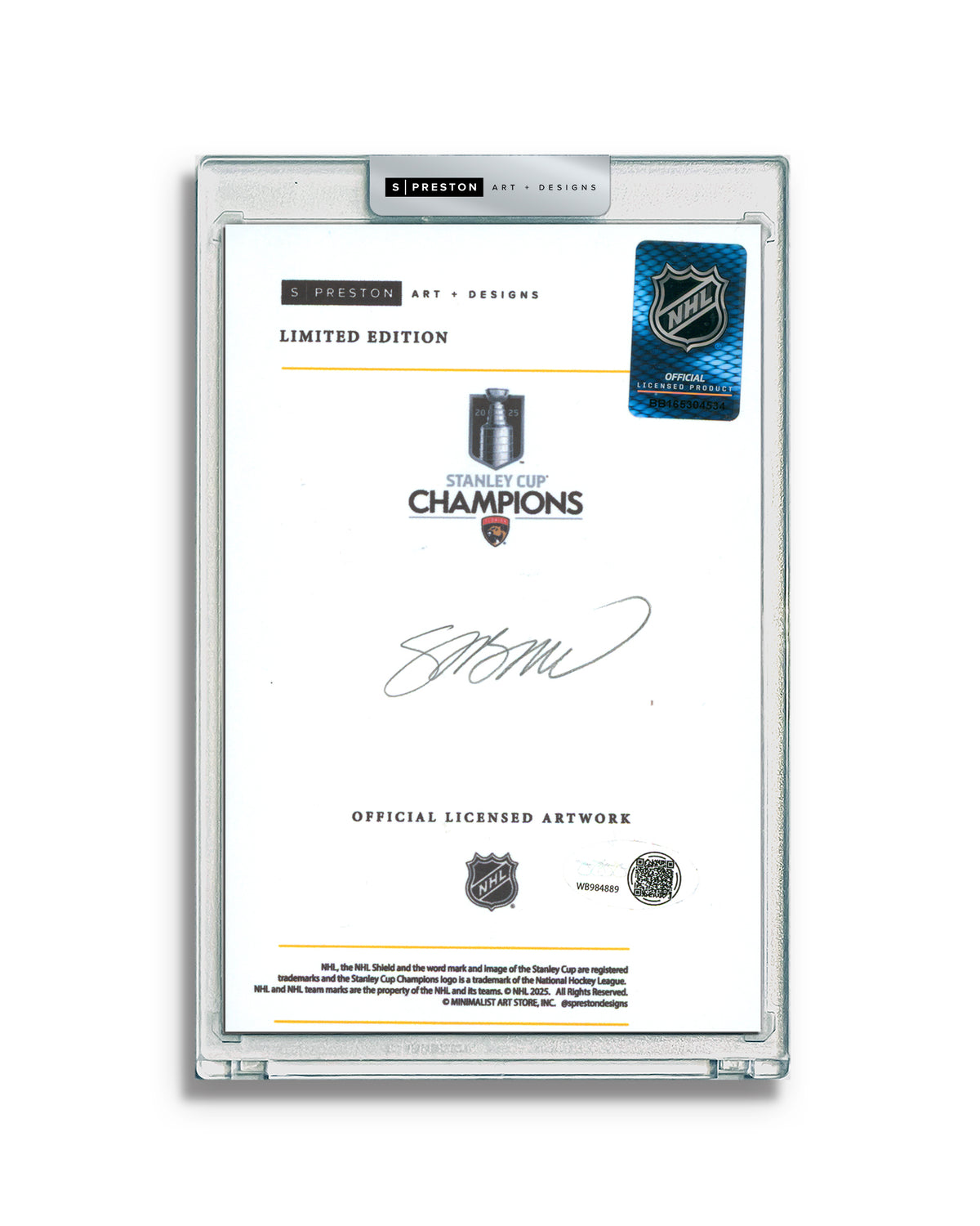 Minimalist 2025 Stanley Cup Champions - Anton Lundell Autographed Slab - Authenticated