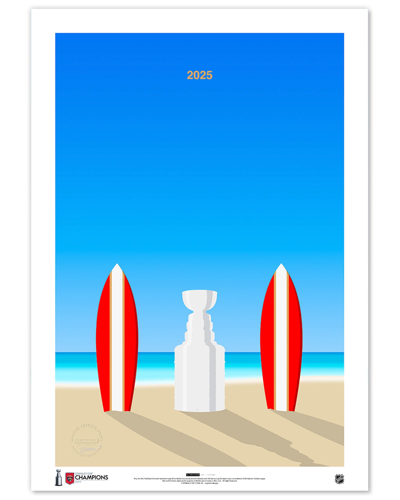 Chris Sutton 限定版直筆アートプリント Minimalist Stanley Cup Champion 2025 Florida Panthers Limited Ed