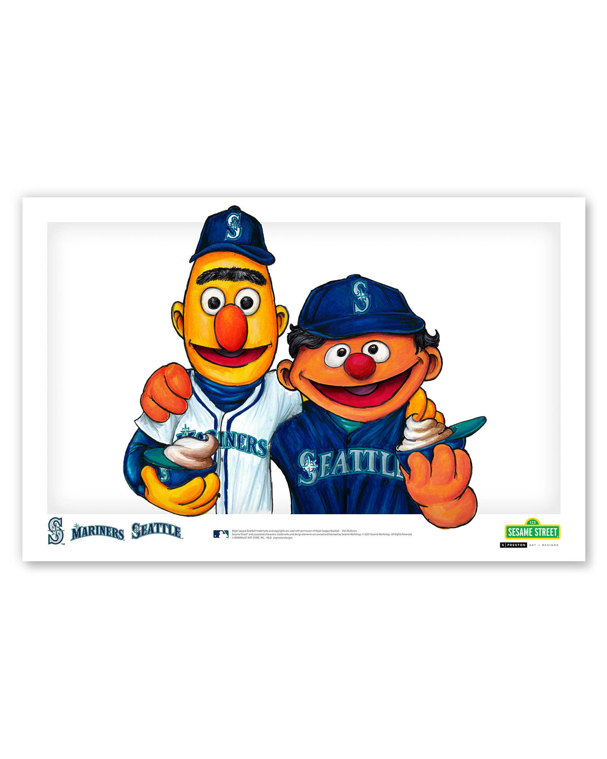 Bert and Ernie x MLB Mariners Limited Edition Fine Art Print