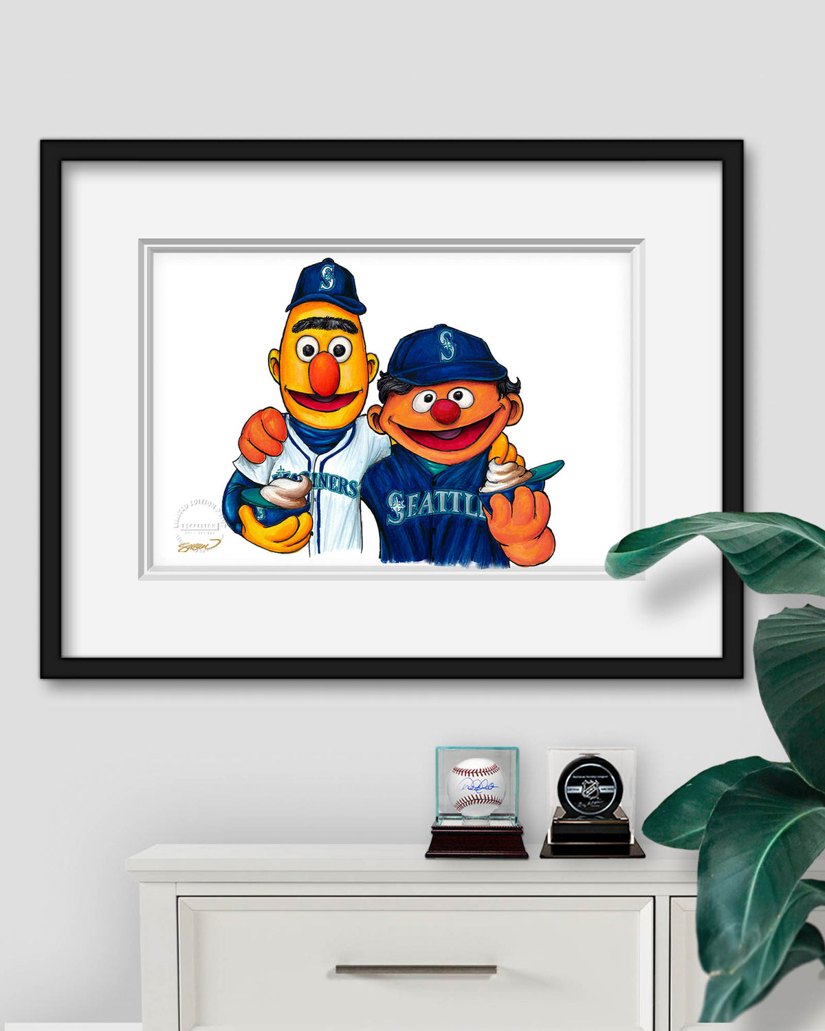 Bert and Ernie x MLB Mariners Limited Edition Fine Art Print