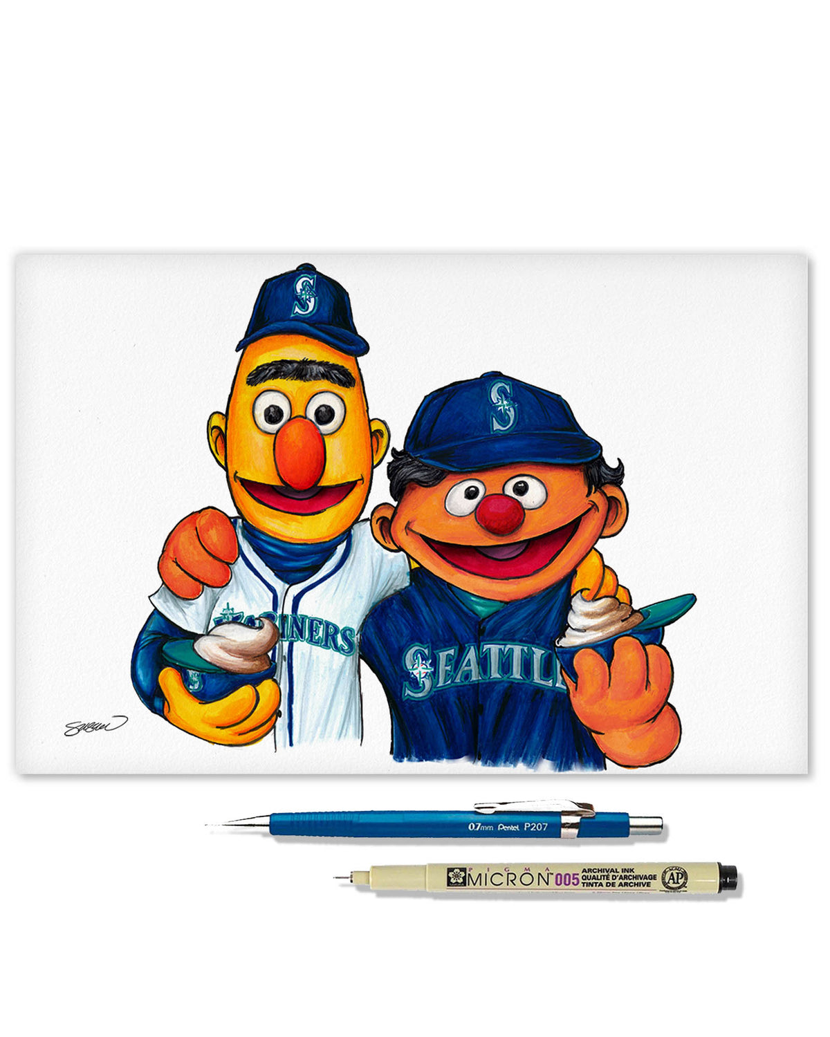 Bert and Ernie x MLB Mariners Limited Edition Fine Art Print