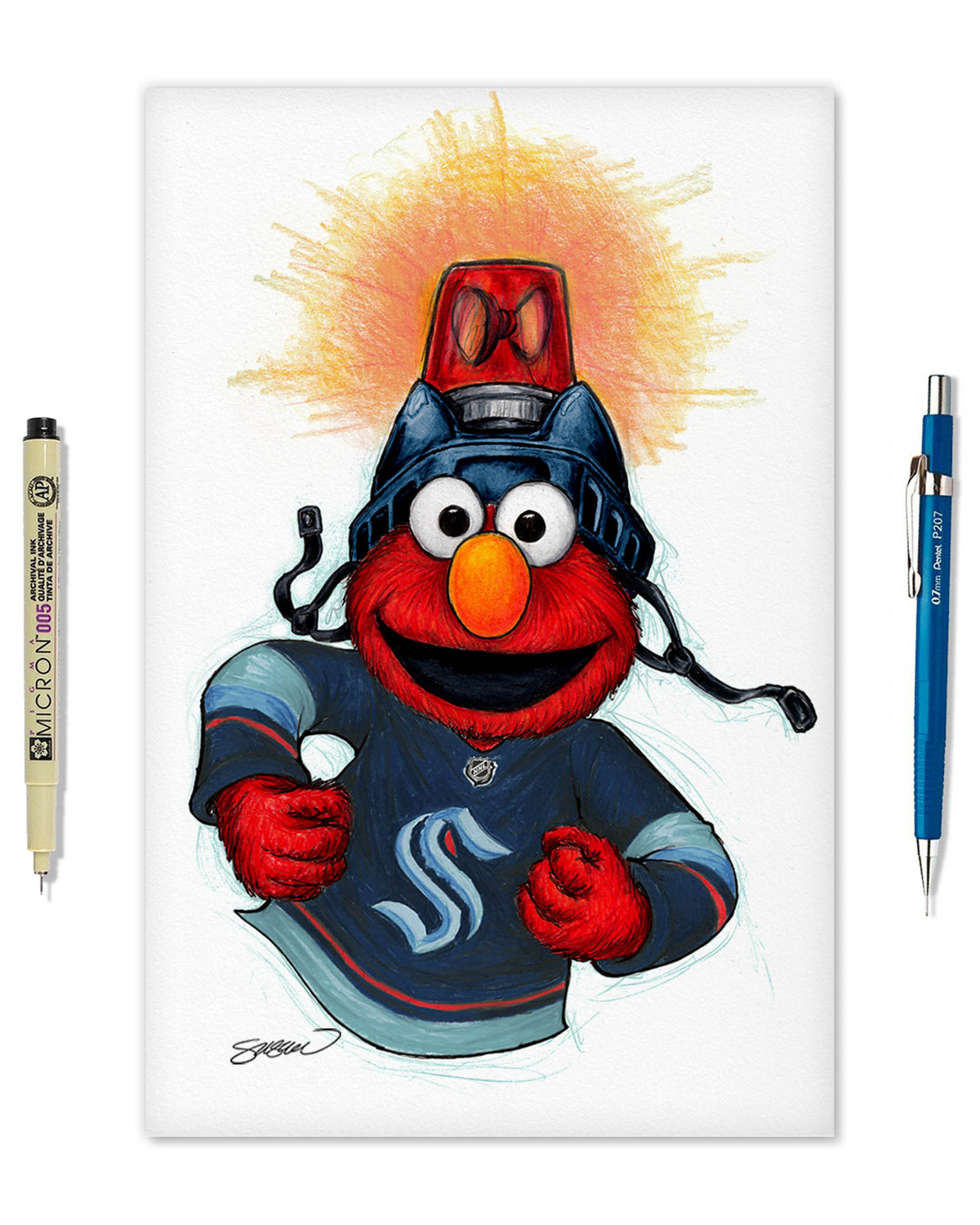 Elmo Loves Goals! x NHL Kraken Limited Edition Art Print