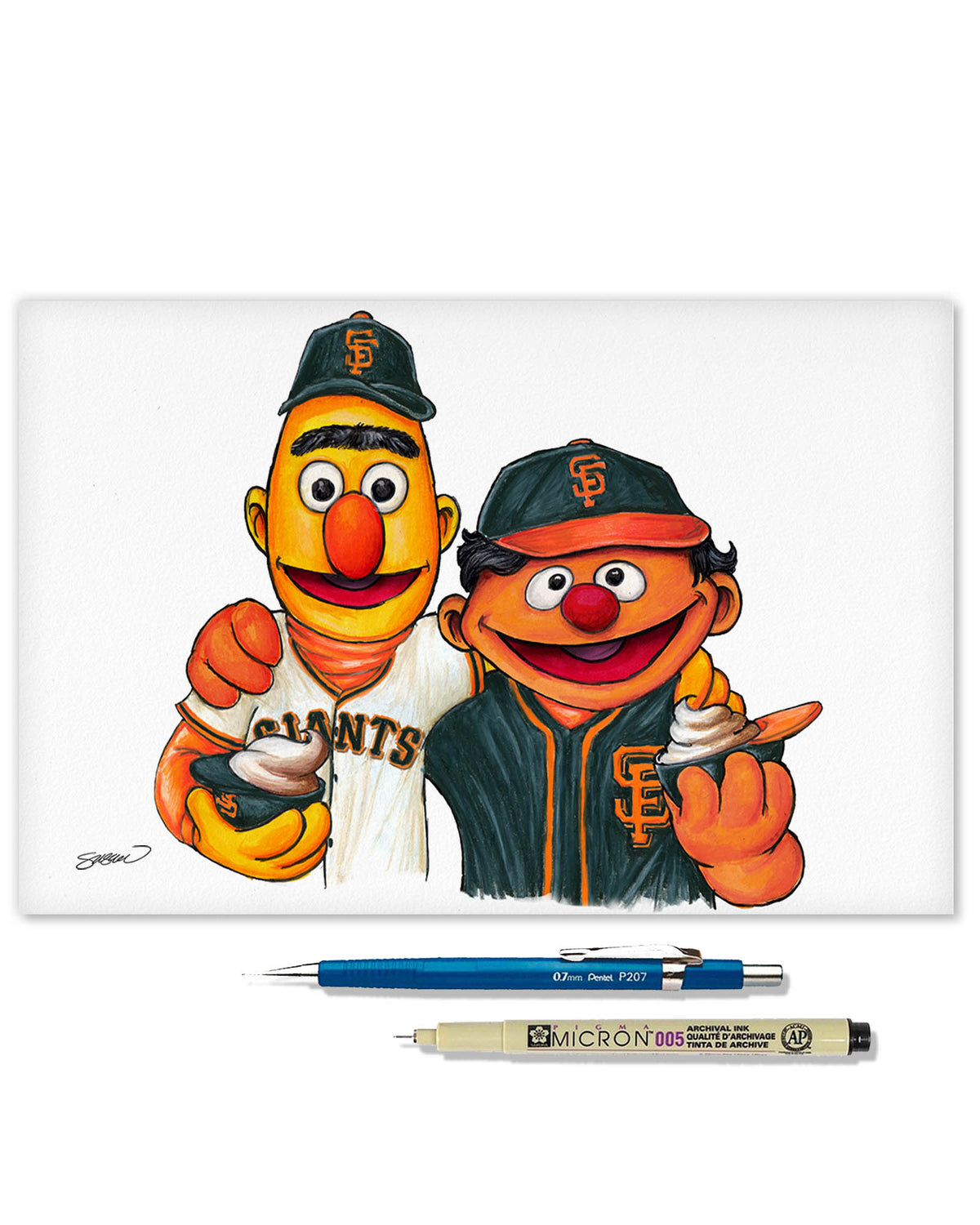Bert and Ernie x MLB Giants Limited Edition Fine Art Print