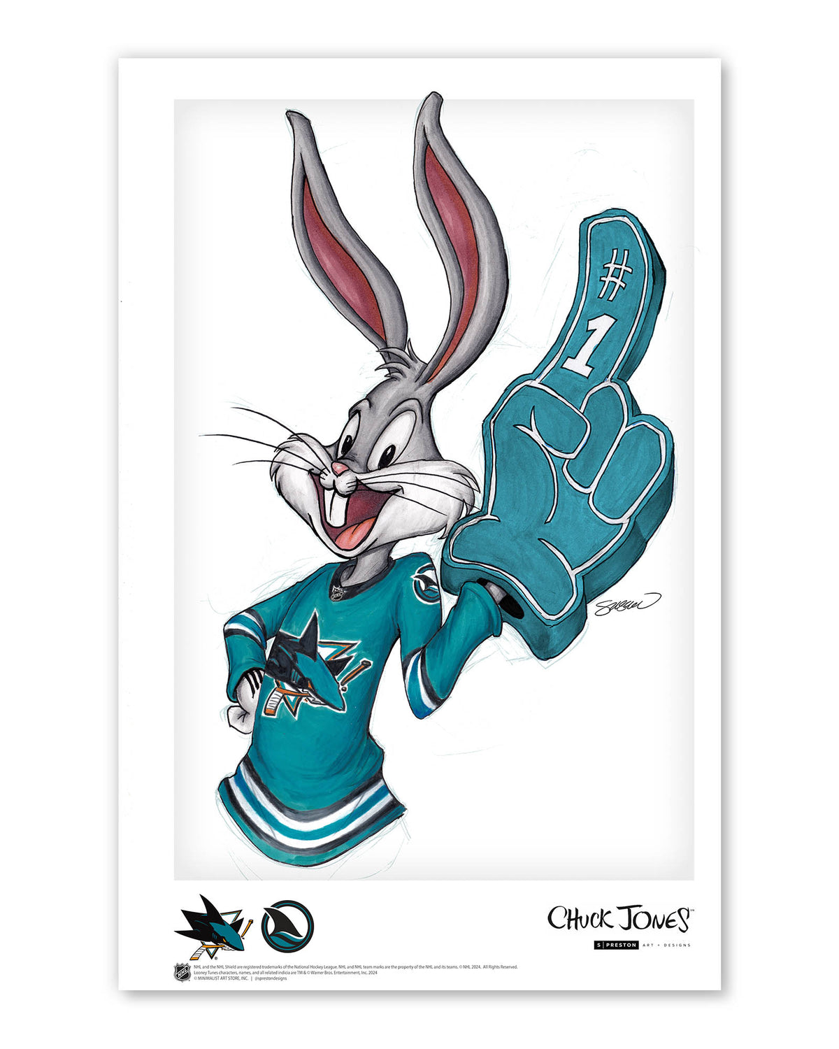 Rabbit Hockey Fan x NHL Sharks Bugs Bunny Limited Edition Art Print