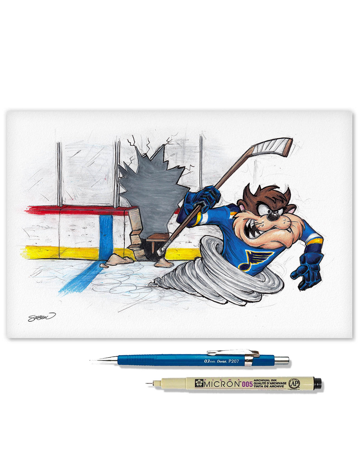 Tazmanian Line Change x NHL Blues Tazmanian Devil Limited Edition Fine Art Print