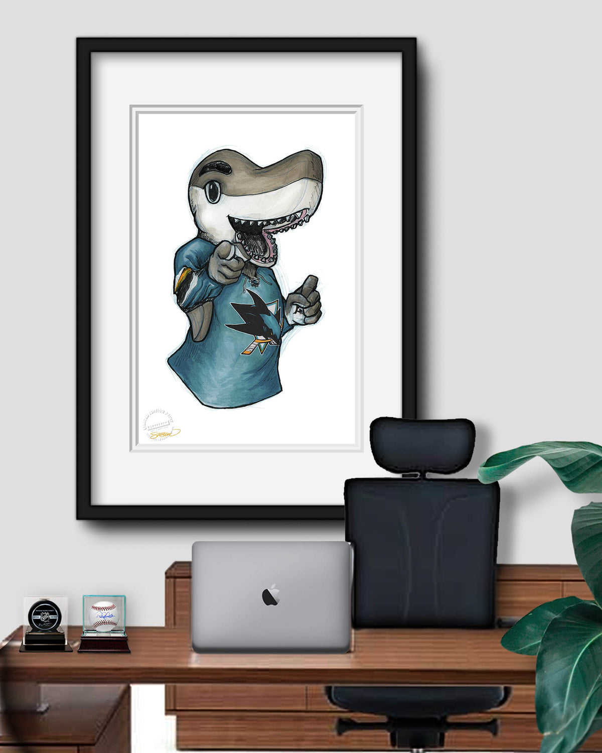 S.J. Sharkie - San Jose Sharks Mascot Ink Sketch Print
