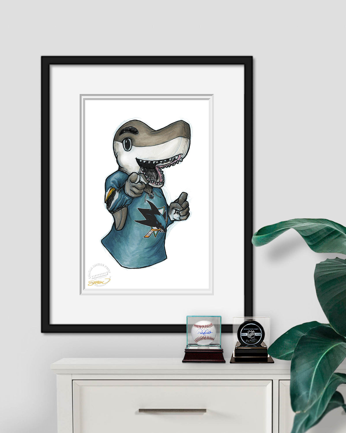 S.J. Sharkie - San Jose Sharks Mascot Ink Sketch Print