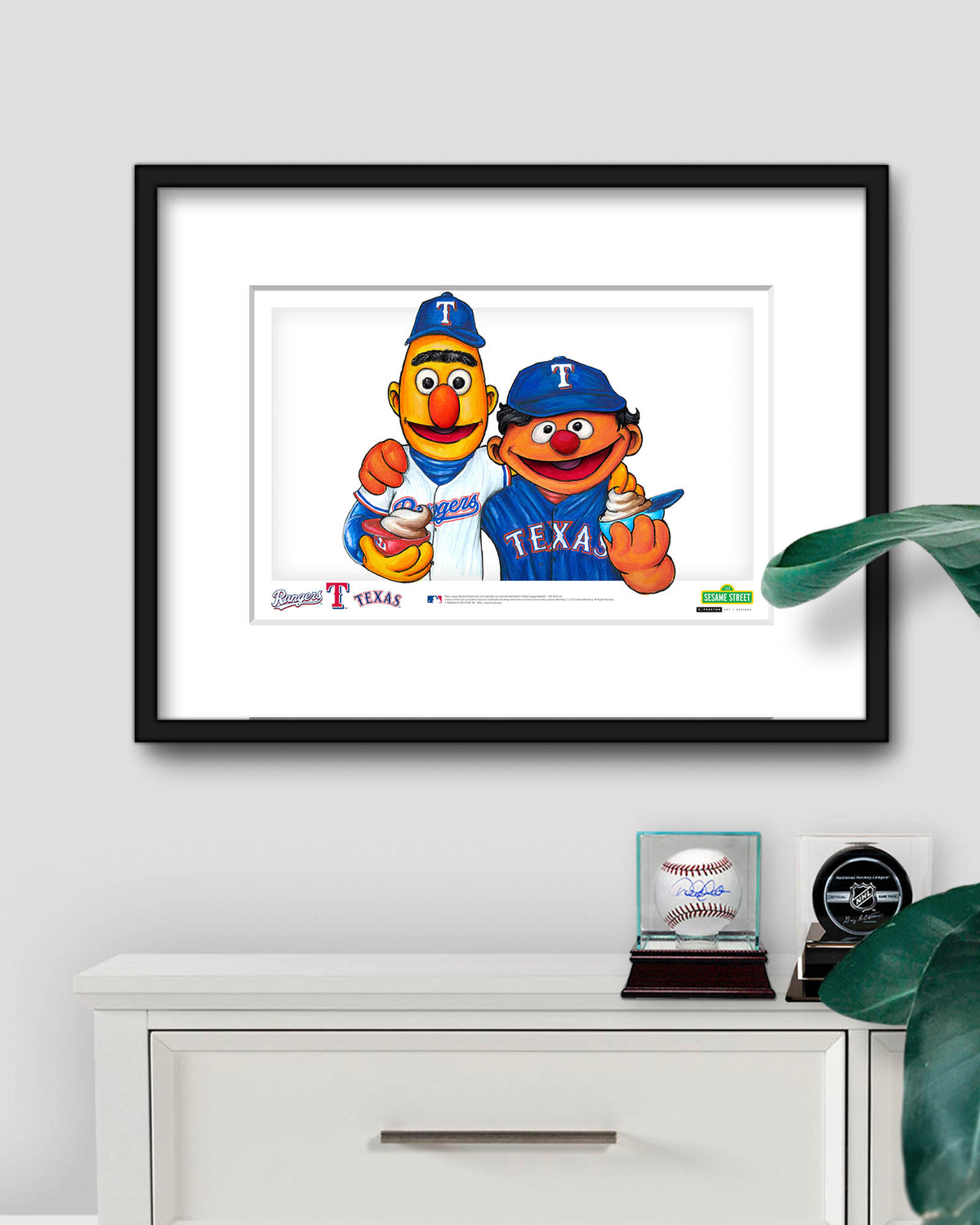 Bert and Ernie x MLB Rangers Limited Edition Fine Art Print