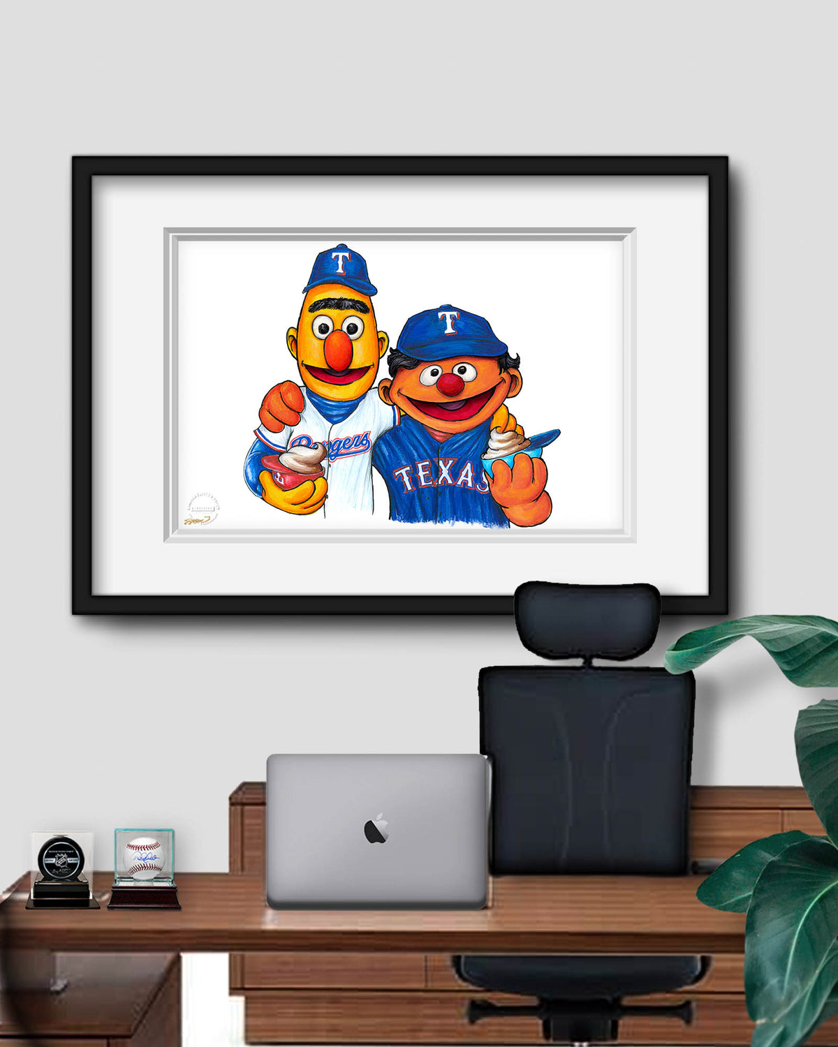 Bert and Ernie x MLB Rangers Limited Edition Art Print