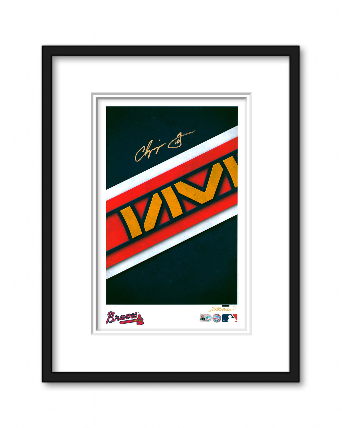 Minimalist Braves Logo - Chipper Jones Autographed - Poster Print - MLB Authenticated