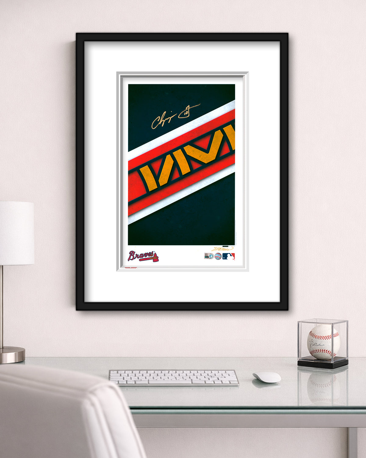 Minimalist Braves Logo - Chipper Jones Autographed - Poster Print - MLB Authenticated