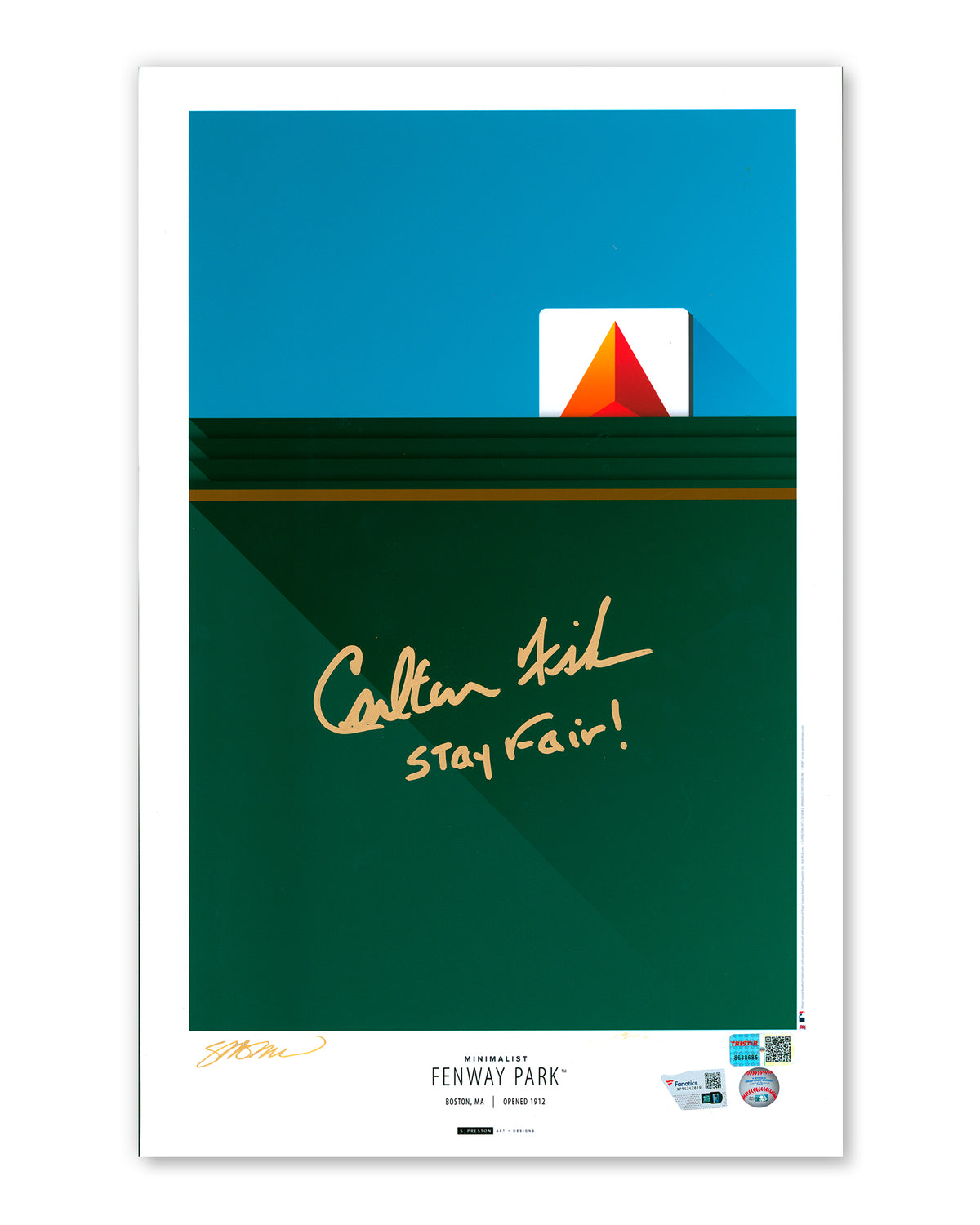 Minimalist Fenway Park - Carlton Fisk Autographed - Poster Print - Authenticated